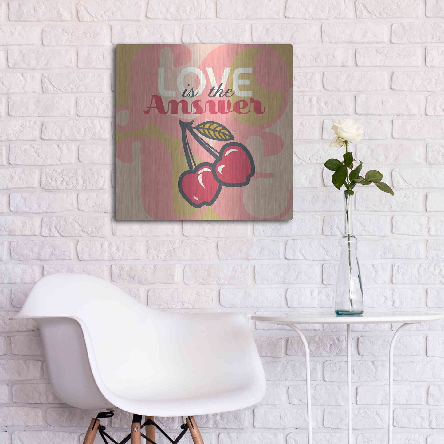 Luxe Metal Art 'Love Is The Answer Cherries' by Evelia Designs Metal Wall Art,24x24