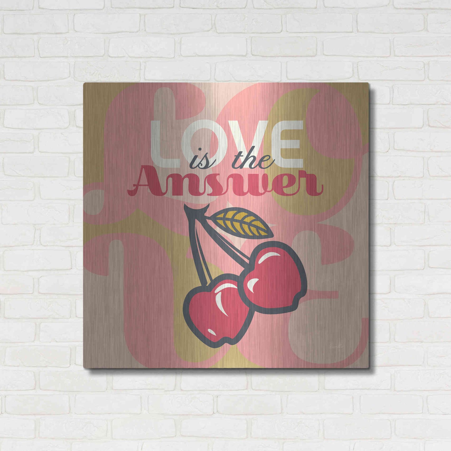 Luxe Metal Art 'Love Is The Answer Cherries' by Evelia Designs Metal Wall Art,36x36