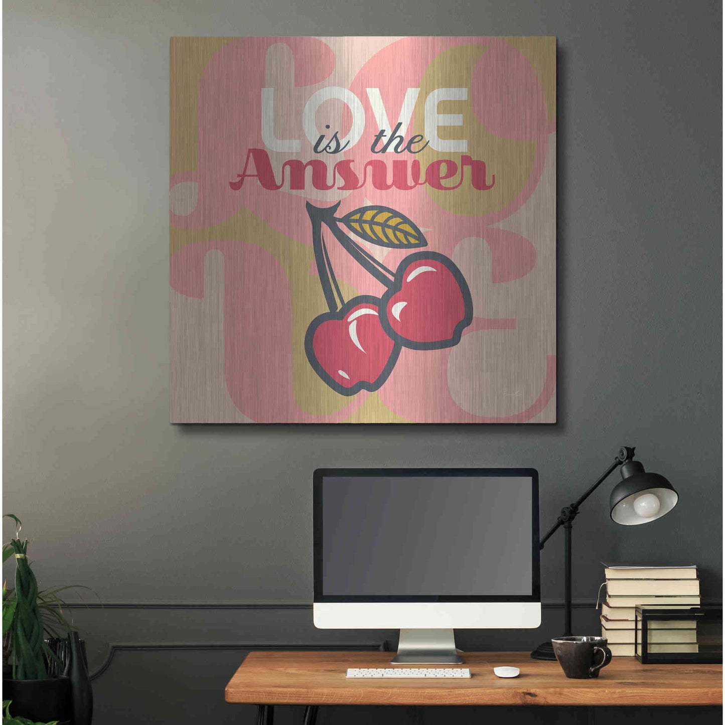 Luxe Metal Art 'Love Is The Answer Cherries' by Evelia Designs Metal Wall Art,36x36