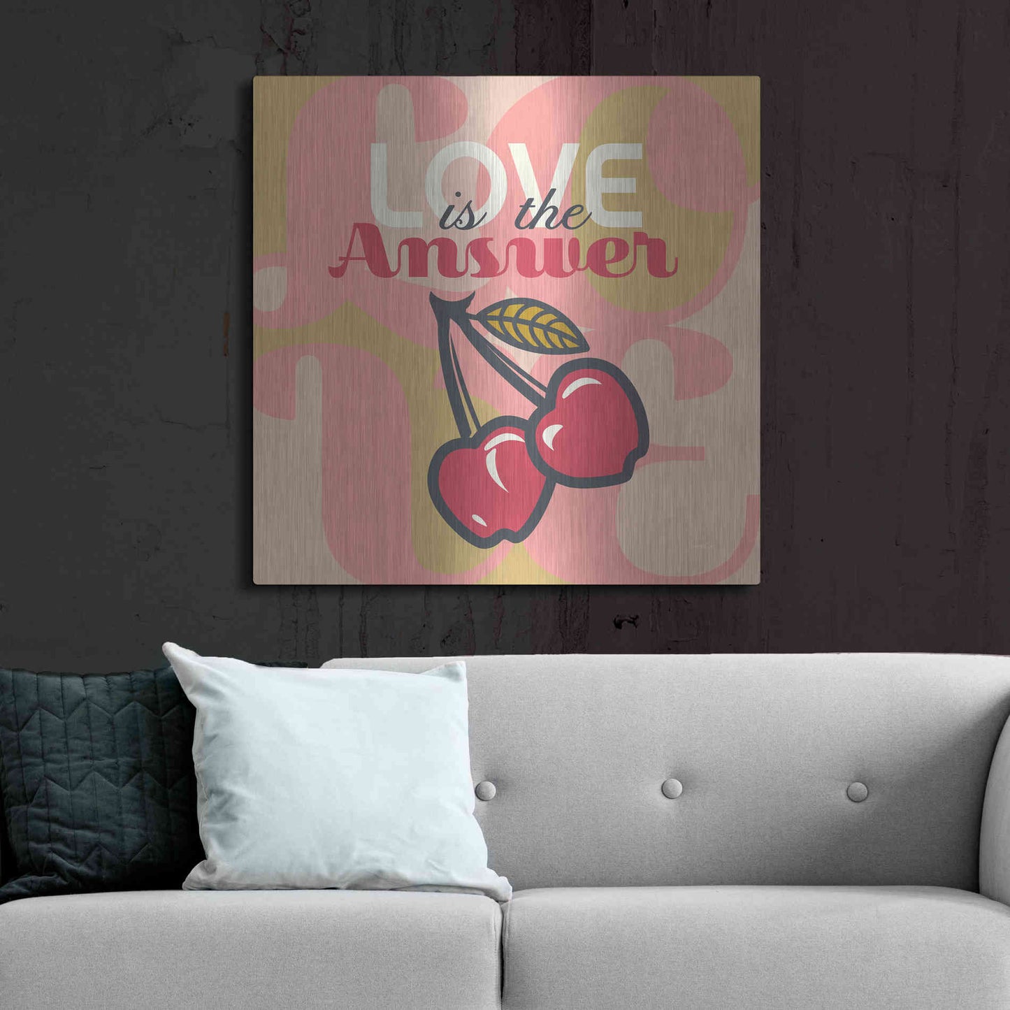 Luxe Metal Art 'Love Is The Answer Cherries' by Evelia Designs Metal Wall Art,36x36