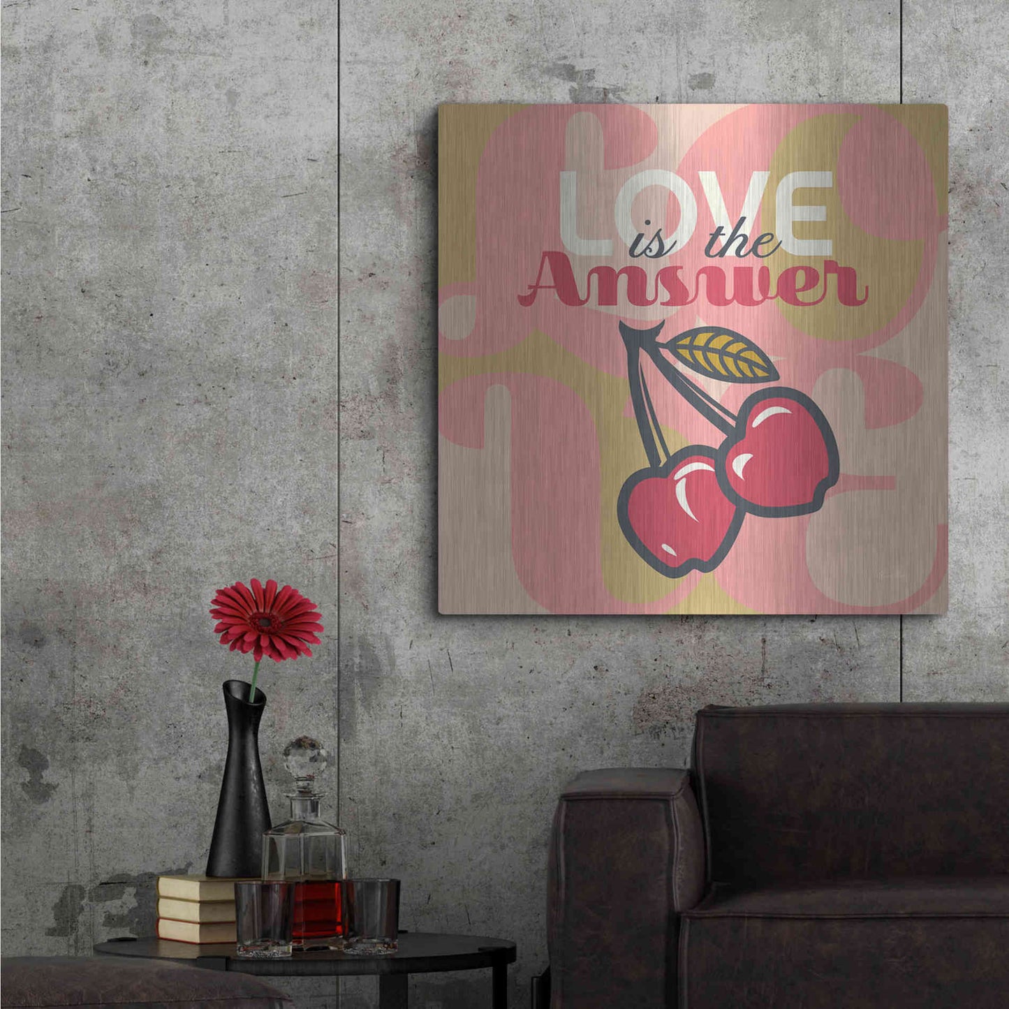 Luxe Metal Art 'Love Is The Answer Cherries' by Evelia Designs Metal Wall Art,36x36