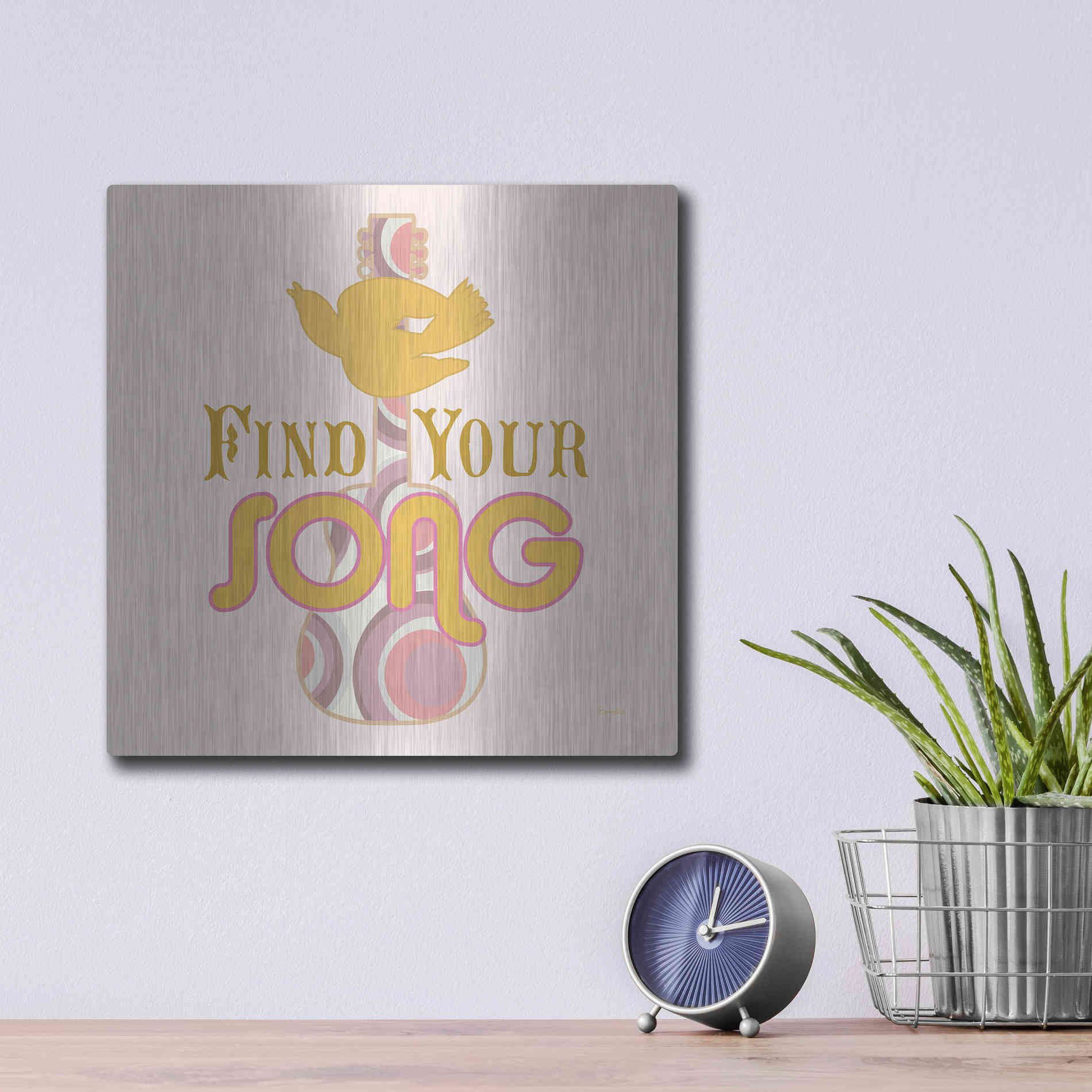Luxe Metal Art 'Find Your Song' by Evelia Designs Metal Wall Art,12x12