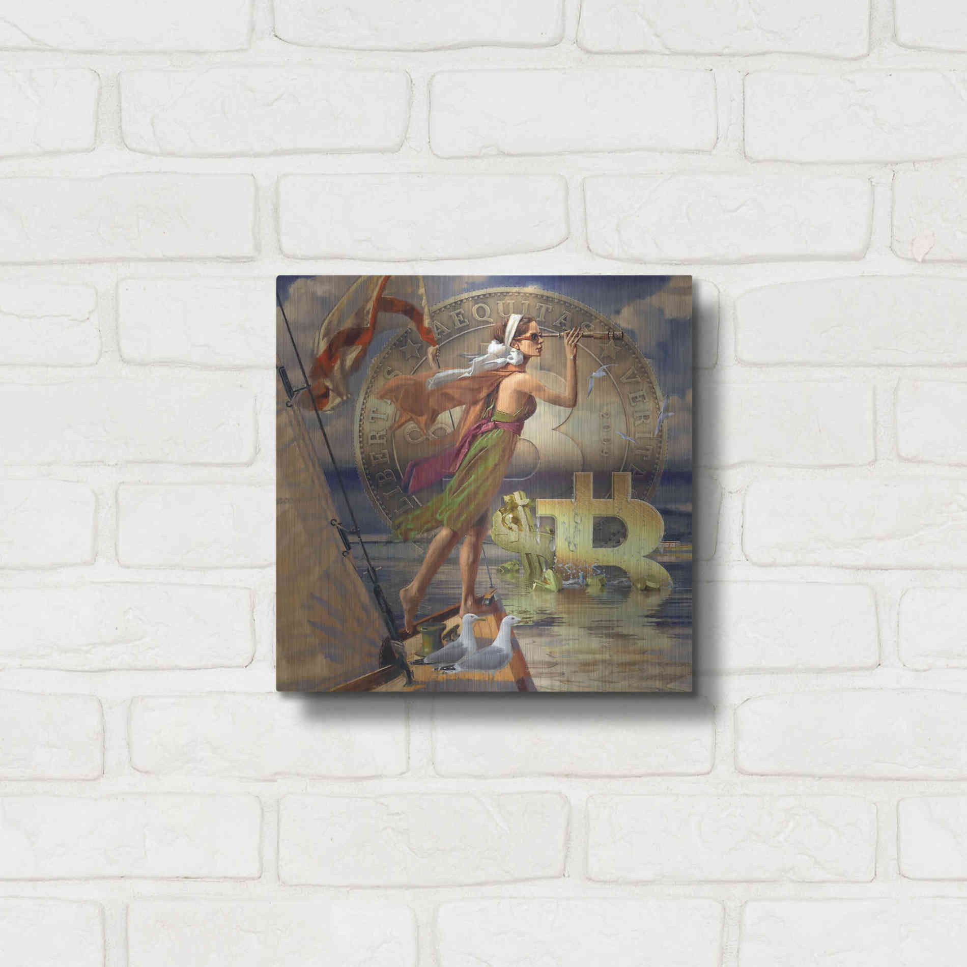 Luxe Metal Art 'Bitcoin Deco Ten' by Steve Hunziker Metal Wall Art,12x12