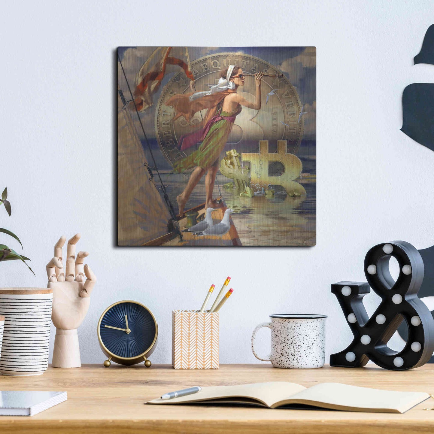 Luxe Metal Art 'Bitcoin Deco Ten' by Steve Hunziker Metal Wall Art,12x12