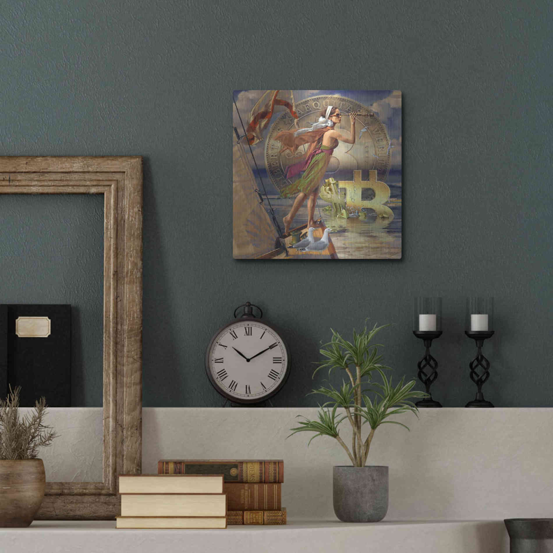 Luxe Metal Art 'Bitcoin Deco Ten' by Steve Hunziker Metal Wall Art,12x12