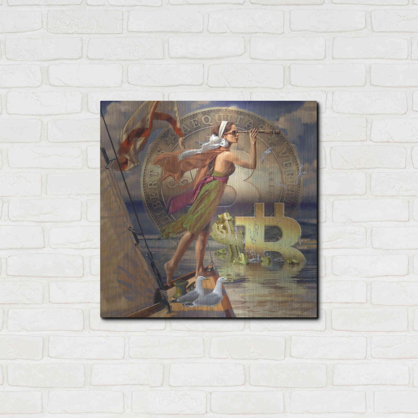 Luxe Metal Art 'Bitcoin Deco Ten' by Steve Hunziker Metal Wall Art,24x24