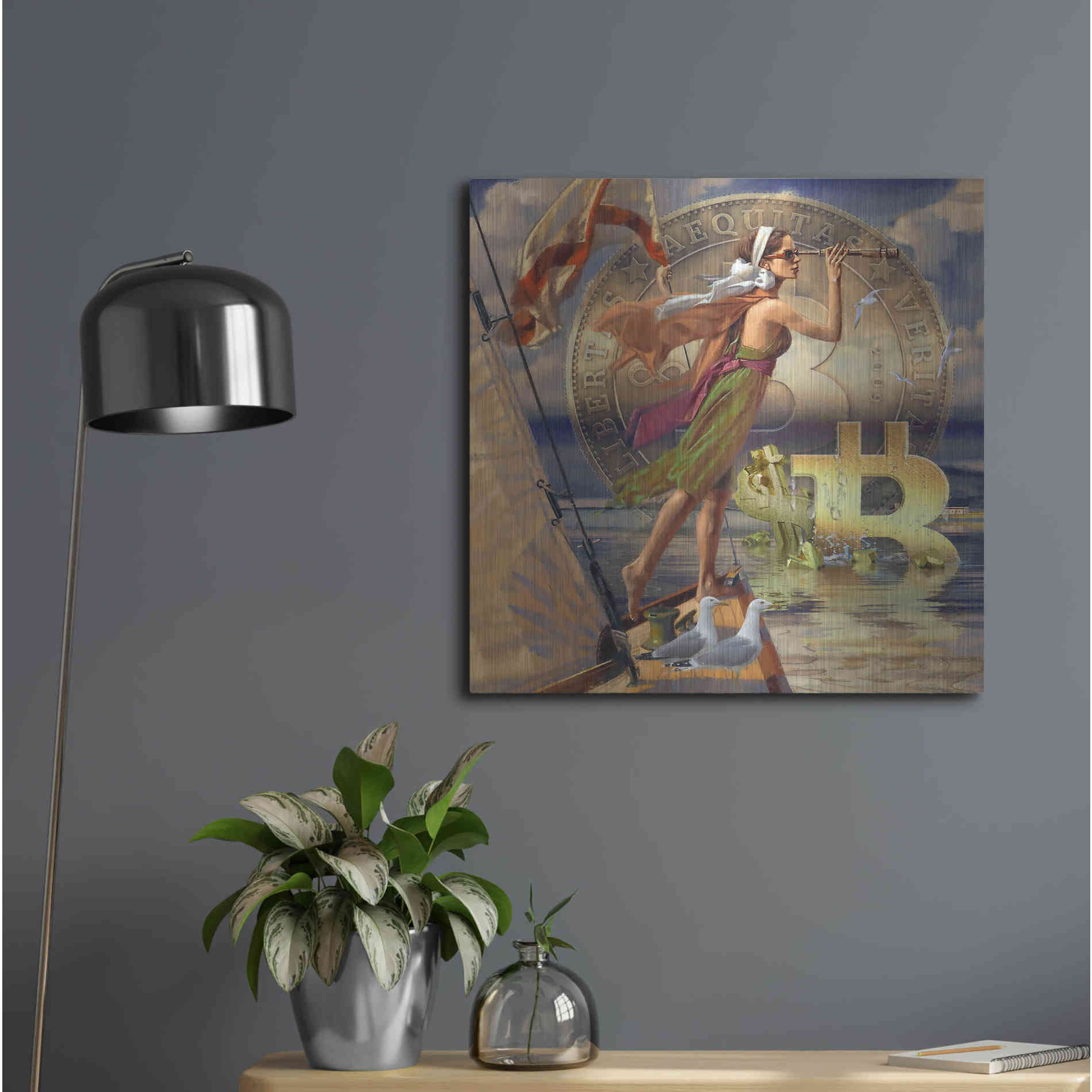 Luxe Metal Art 'Bitcoin Deco Ten' by Steve Hunziker Metal Wall Art,24x24