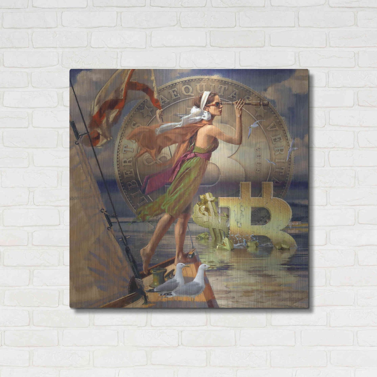 Luxe Metal Art 'Bitcoin Deco Ten' by Steve Hunziker Metal Wall Art,36x36