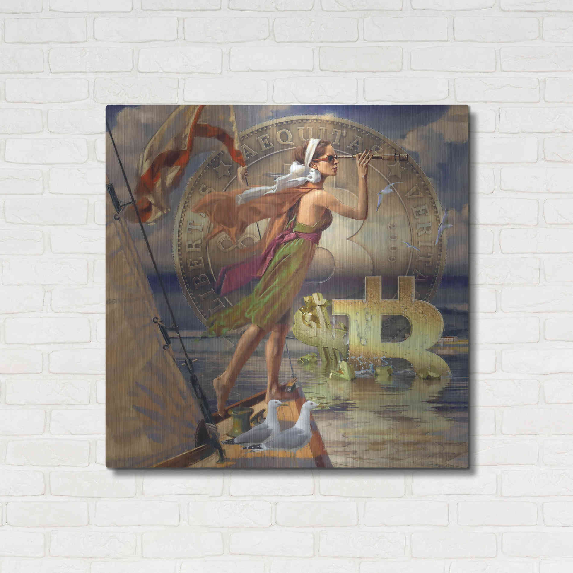 Luxe Metal Art 'Bitcoin Deco Ten' by Steve Hunziker Metal Wall Art,36x36