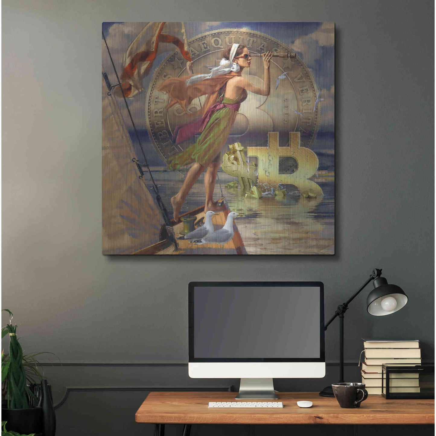 Luxe Metal Art 'Bitcoin Deco Ten' by Steve Hunziker Metal Wall Art,36x36