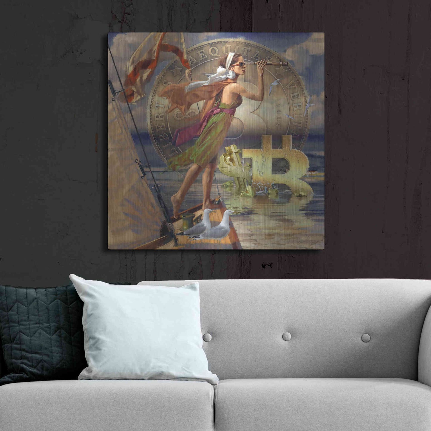 Luxe Metal Art 'Bitcoin Deco Ten' by Steve Hunziker Metal Wall Art,36x36