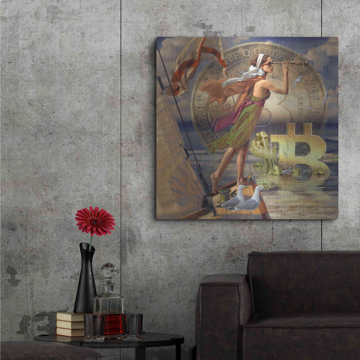 Luxe Metal Art 'Bitcoin Deco Ten' by Steve Hunziker Metal Wall Art,36x36