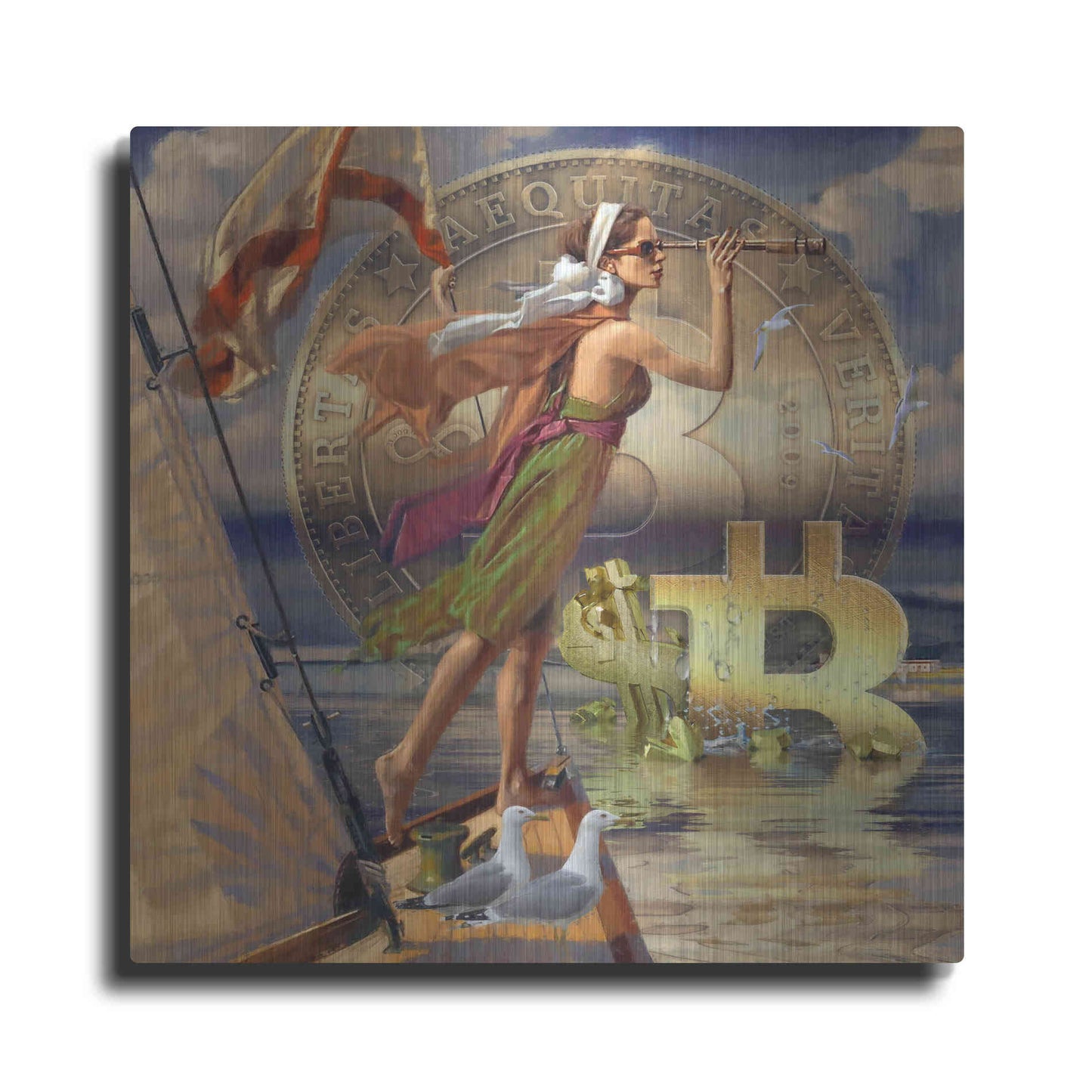 Luxe Metal Art 'Bitcoin Deco Ten' by Steve Hunziker Metal Wall Art