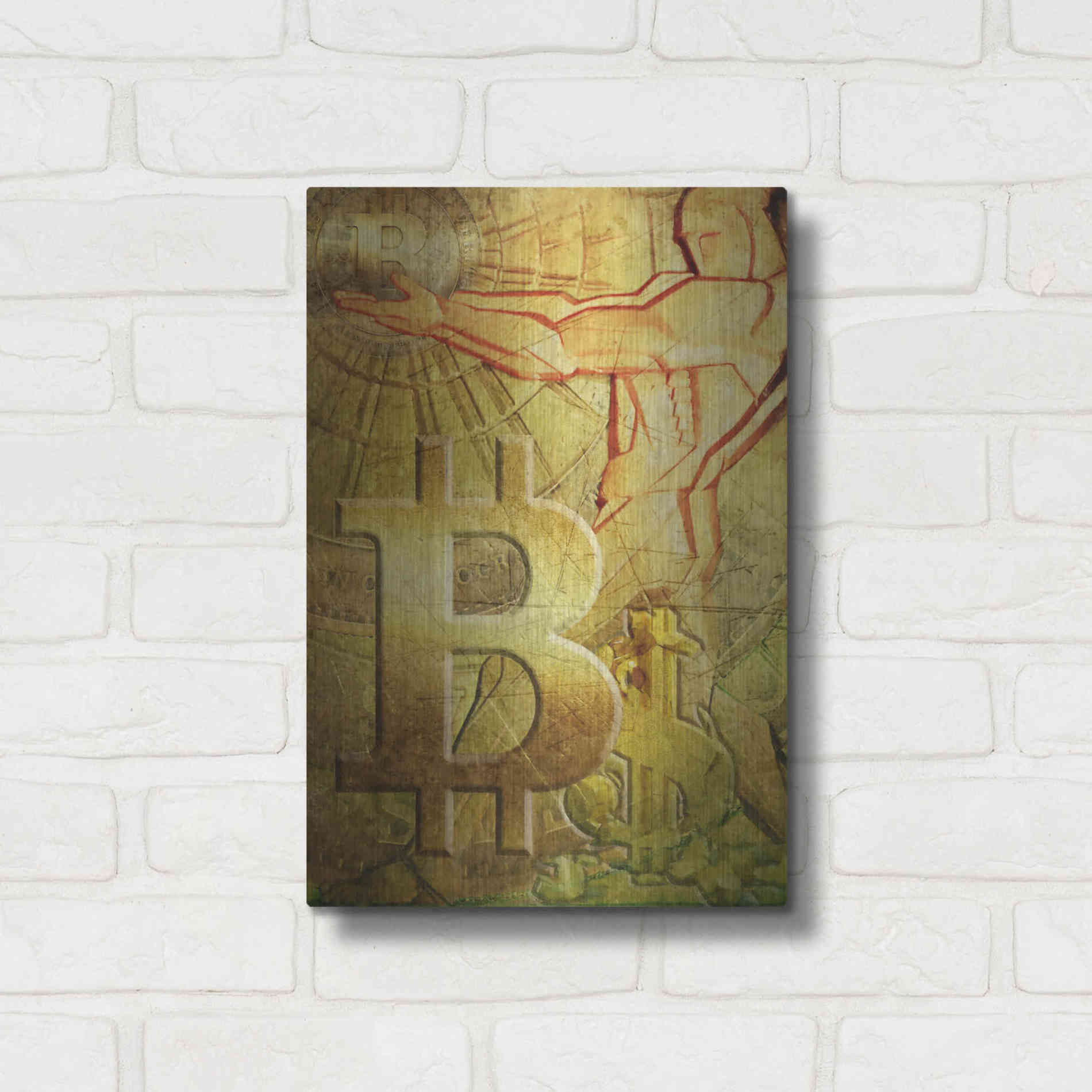 Luxe Metal Art 'Bitcoin Deco Nine' by Steve Hunziker Metal Wall Art,12x16