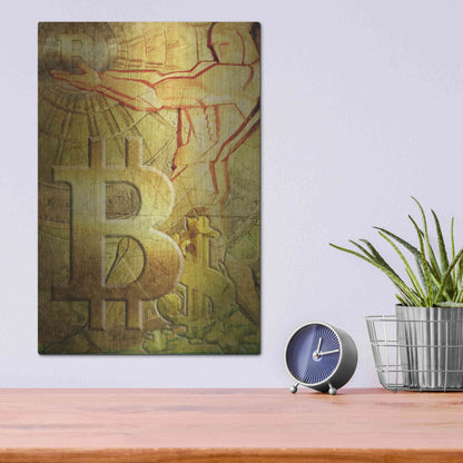 Luxe Metal Art 'Bitcoin Deco Nine' by Steve Hunziker Metal Wall Art,12x16