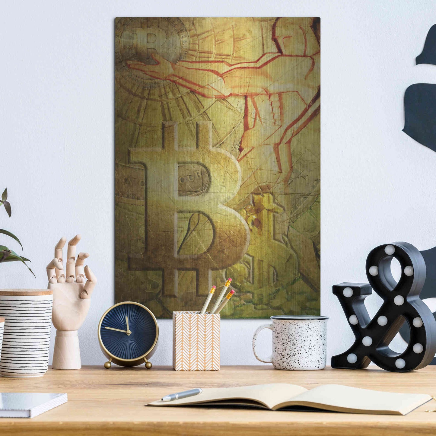 Luxe Metal Art 'Bitcoin Deco Nine' by Steve Hunziker Metal Wall Art,12x16
