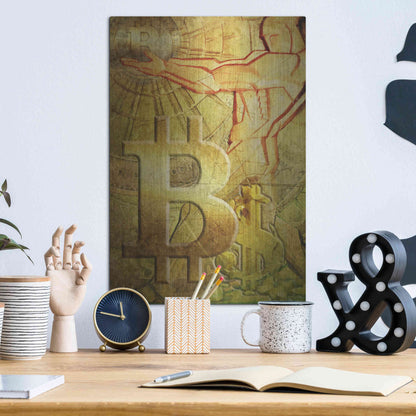 Luxe Metal Art 'Bitcoin Deco Nine' by Steve Hunziker Metal Wall Art,12x16
