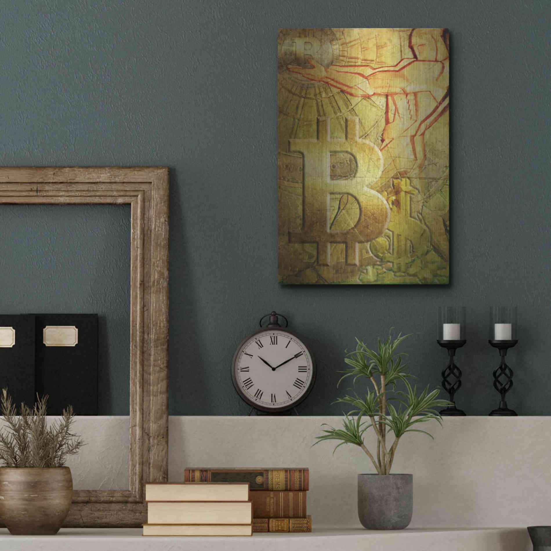 Luxe Metal Art 'Bitcoin Deco Nine' by Steve Hunziker Metal Wall Art,12x16