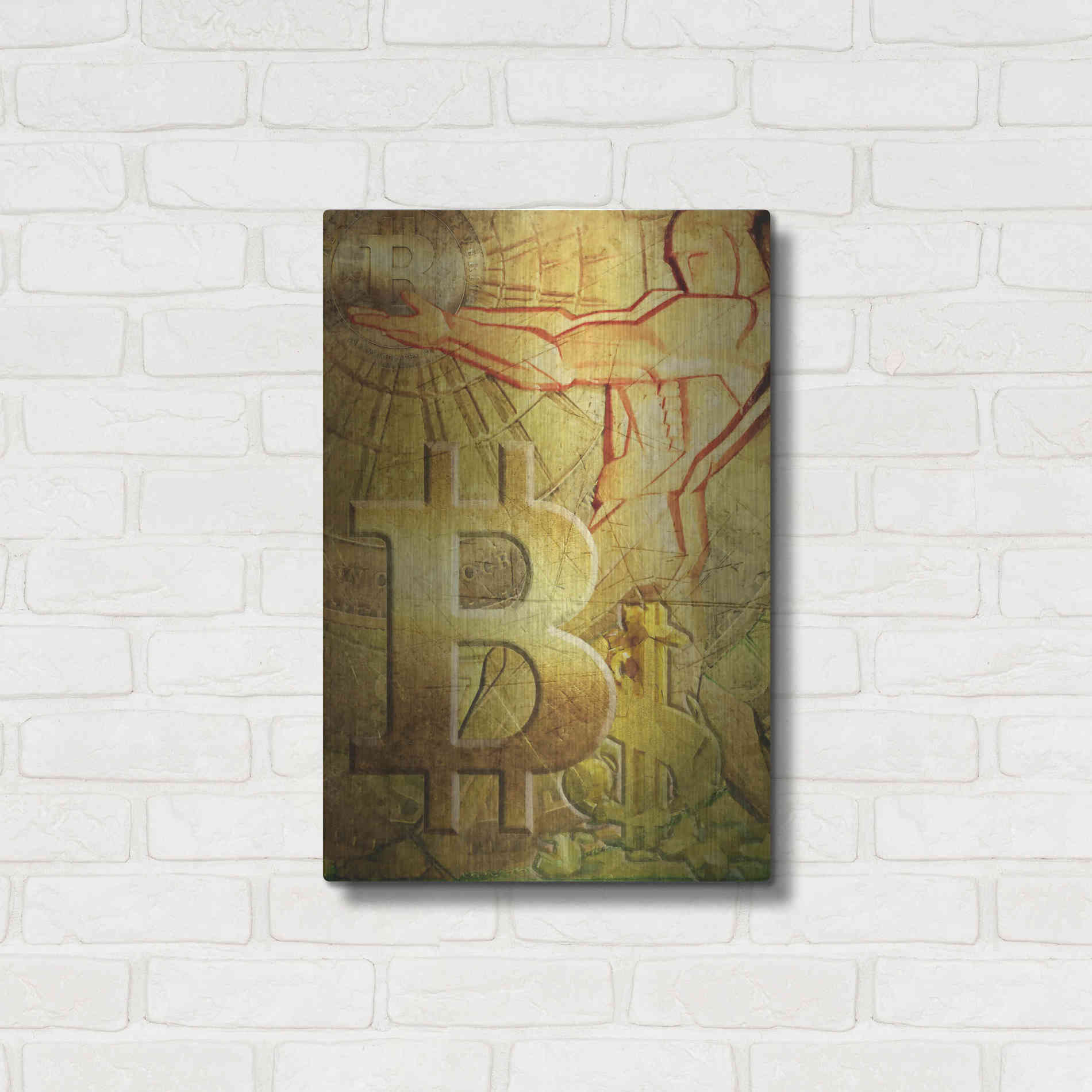 Luxe Metal Art 'Bitcoin Deco Nine' by Steve Hunziker Metal Wall Art,16x24