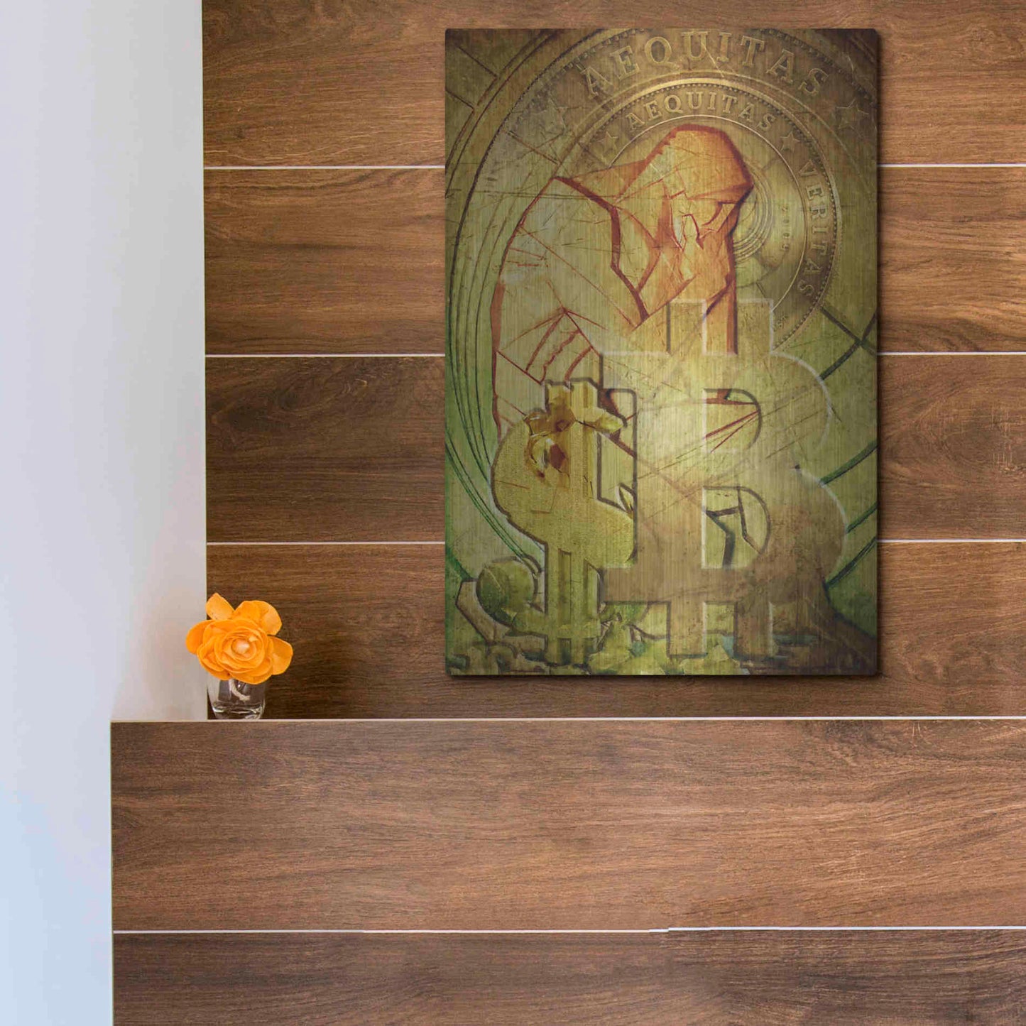 Luxe Metal Art 'Bitcoin Deco Eight' by Steve Hunziker Metal Wall Art,12x16