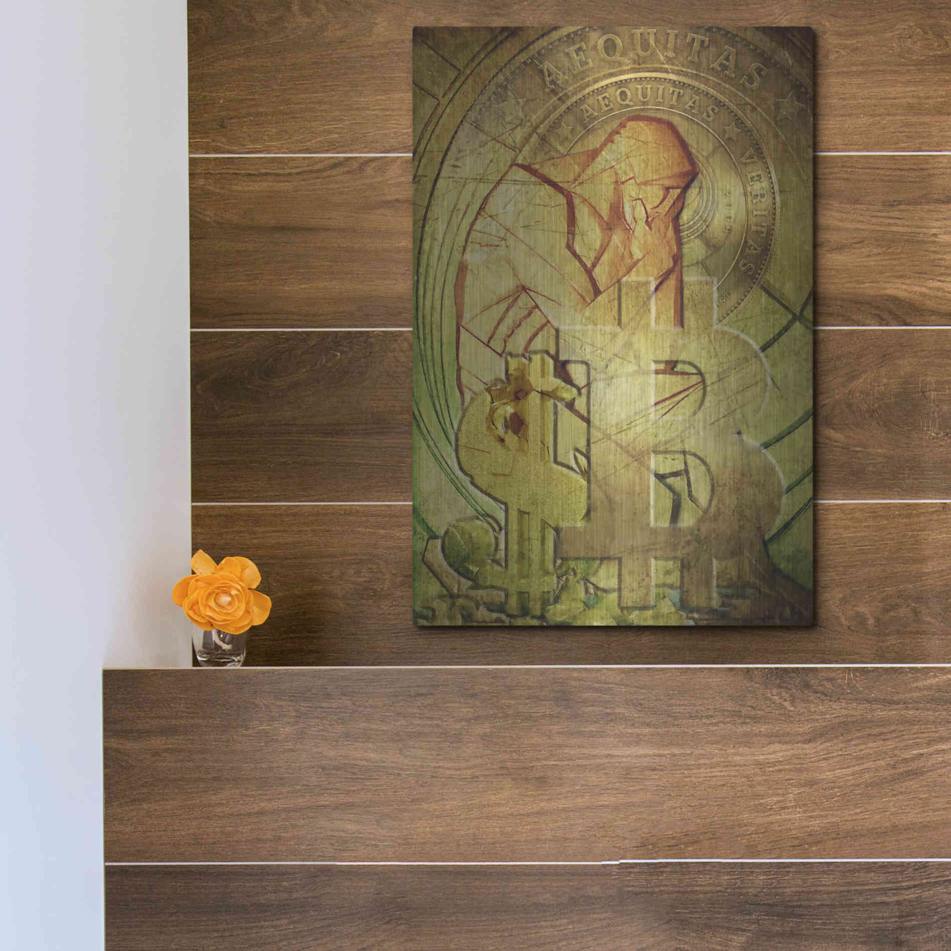 Luxe Metal Art 'Bitcoin Deco Eight' by Steve Hunziker Metal Wall Art,12x16