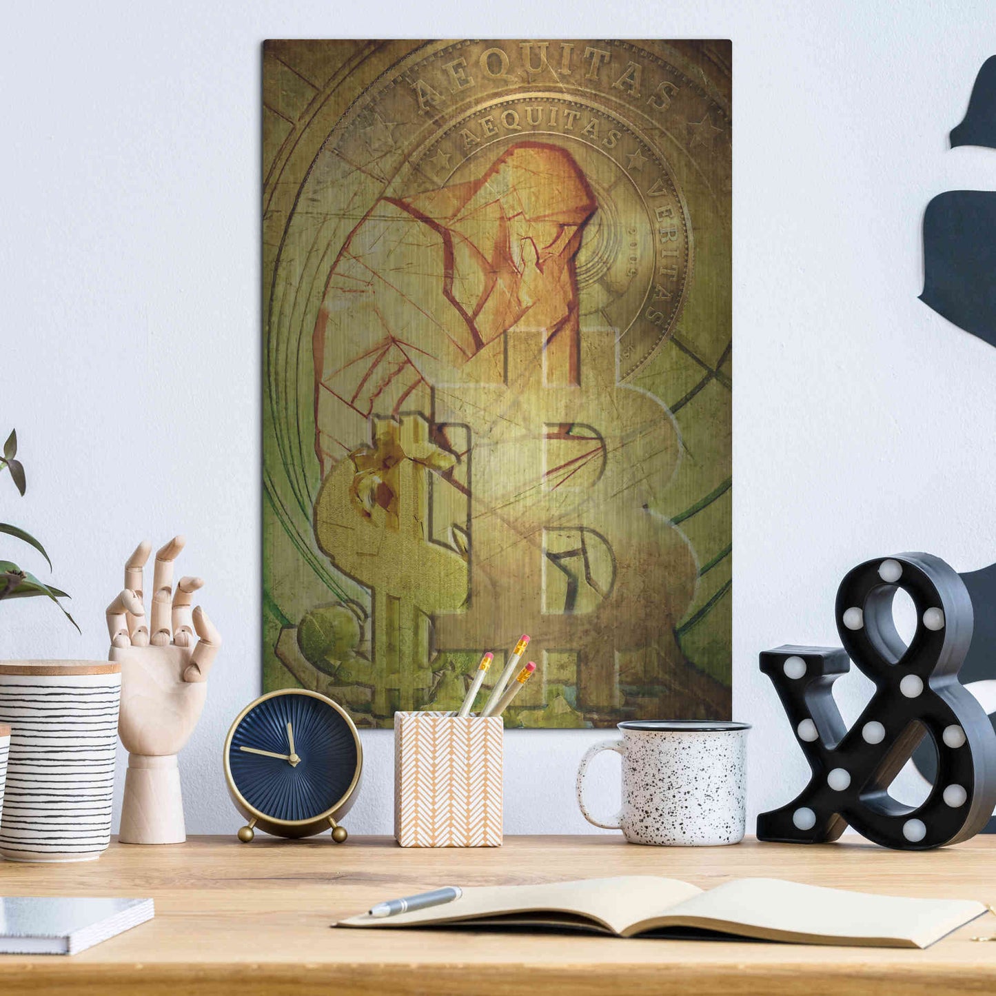 Luxe Metal Art 'Bitcoin Deco Eight' by Steve Hunziker Metal Wall Art,12x16