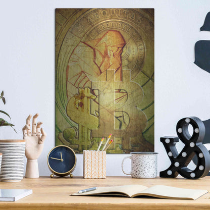 Luxe Metal Art 'Bitcoin Deco Eight' by Steve Hunziker Metal Wall Art,12x16