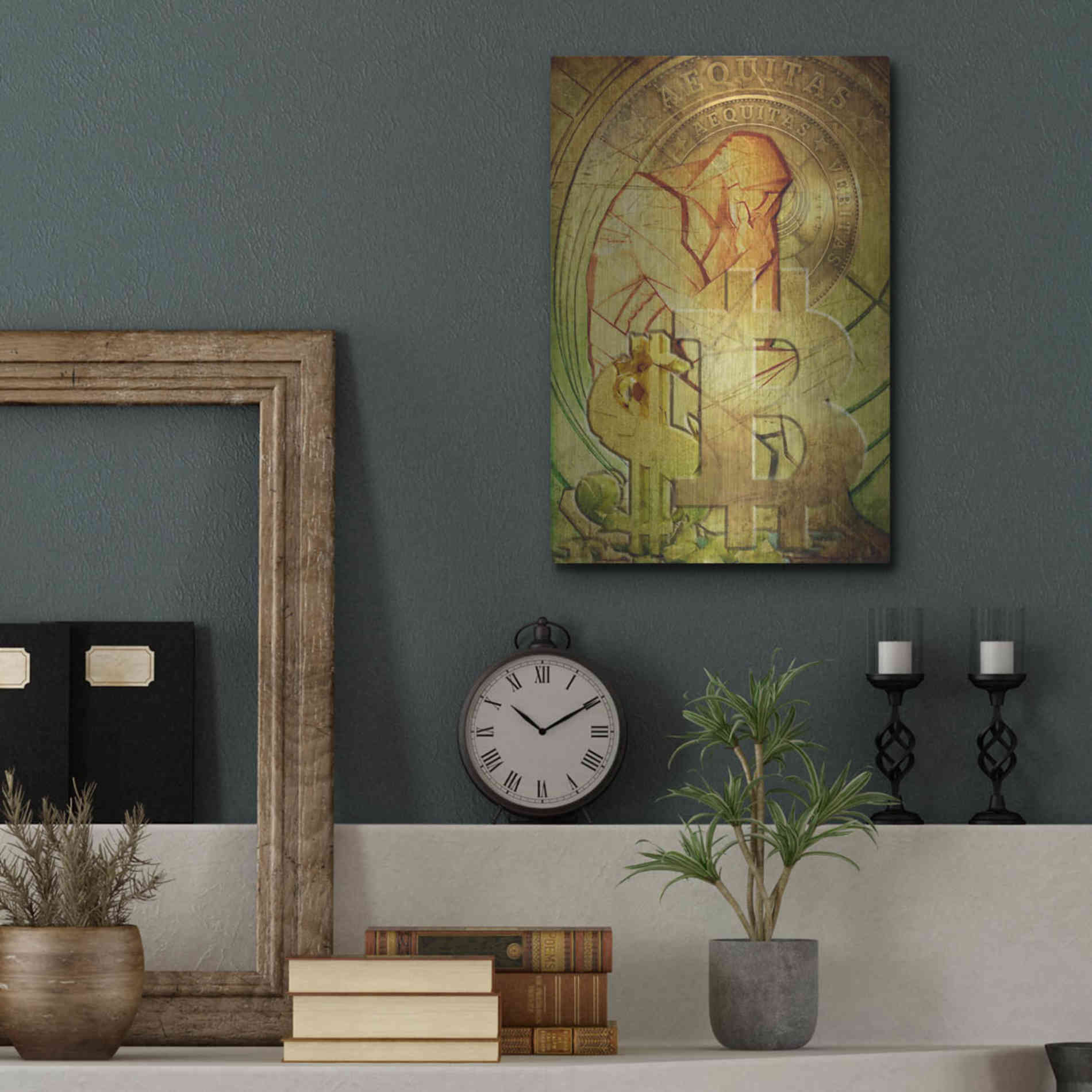 Luxe Metal Art 'Bitcoin Deco Eight' by Steve Hunziker Metal Wall Art,12x16