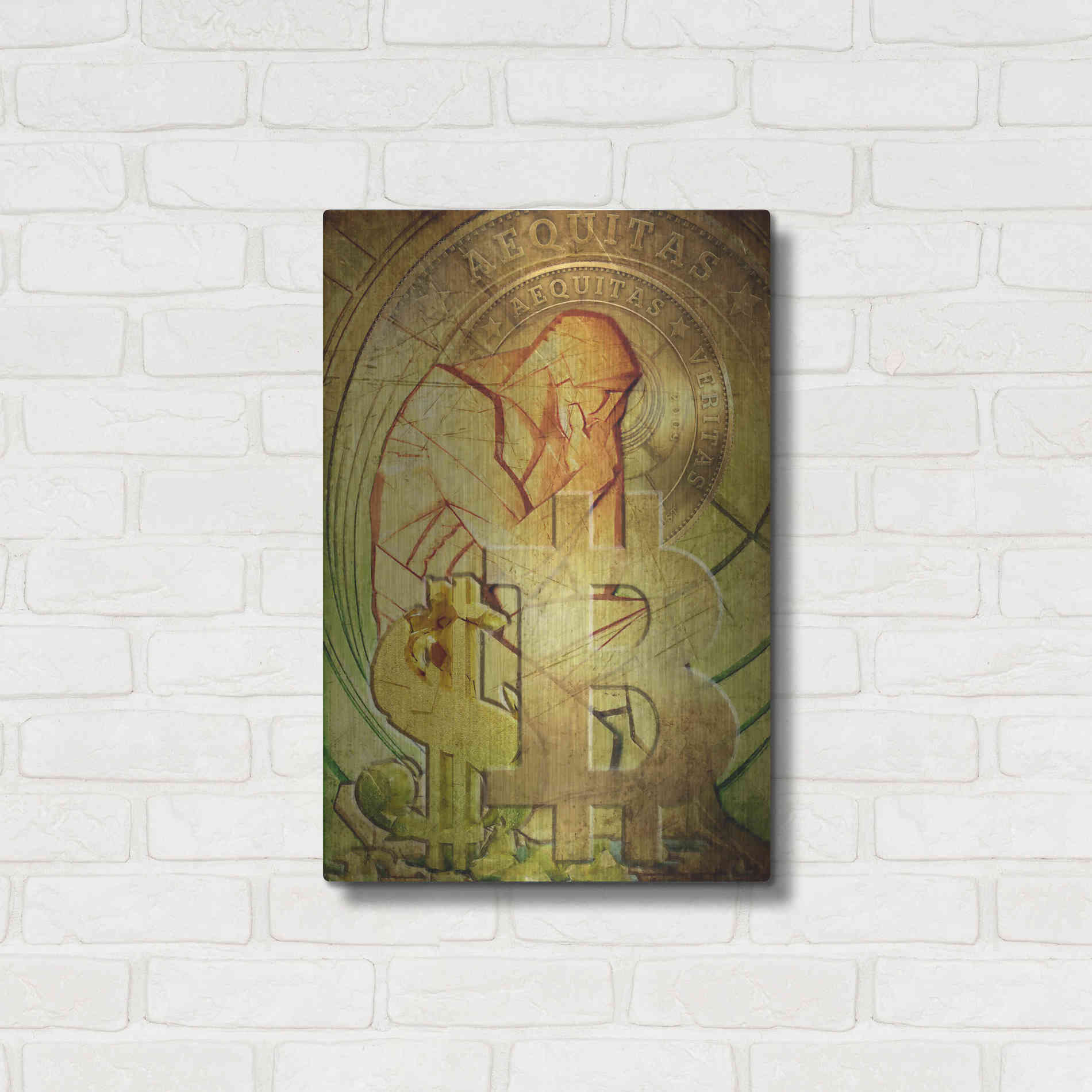 Luxe Metal Art 'Bitcoin Deco Eight' by Steve Hunziker Metal Wall Art,16x24