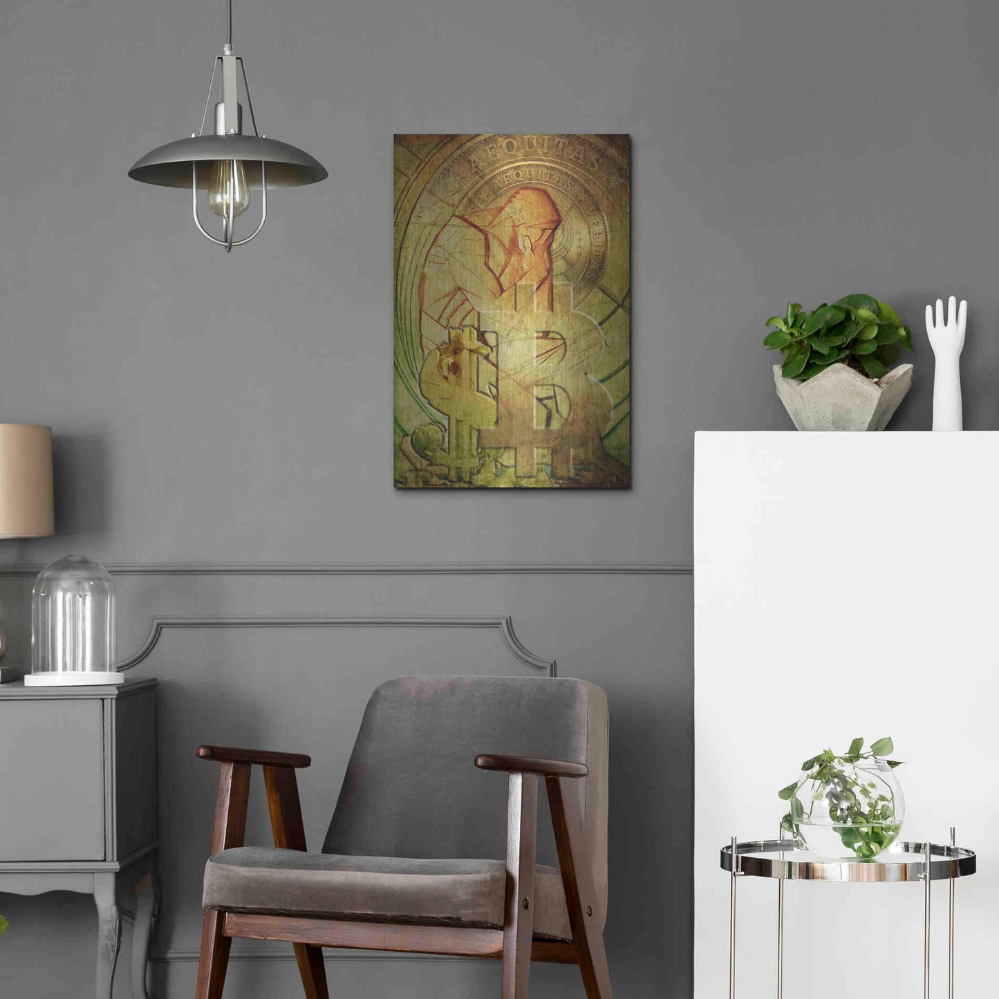 Luxe Metal Art 'Bitcoin Deco Eight' by Steve Hunziker Metal Wall Art,16x24