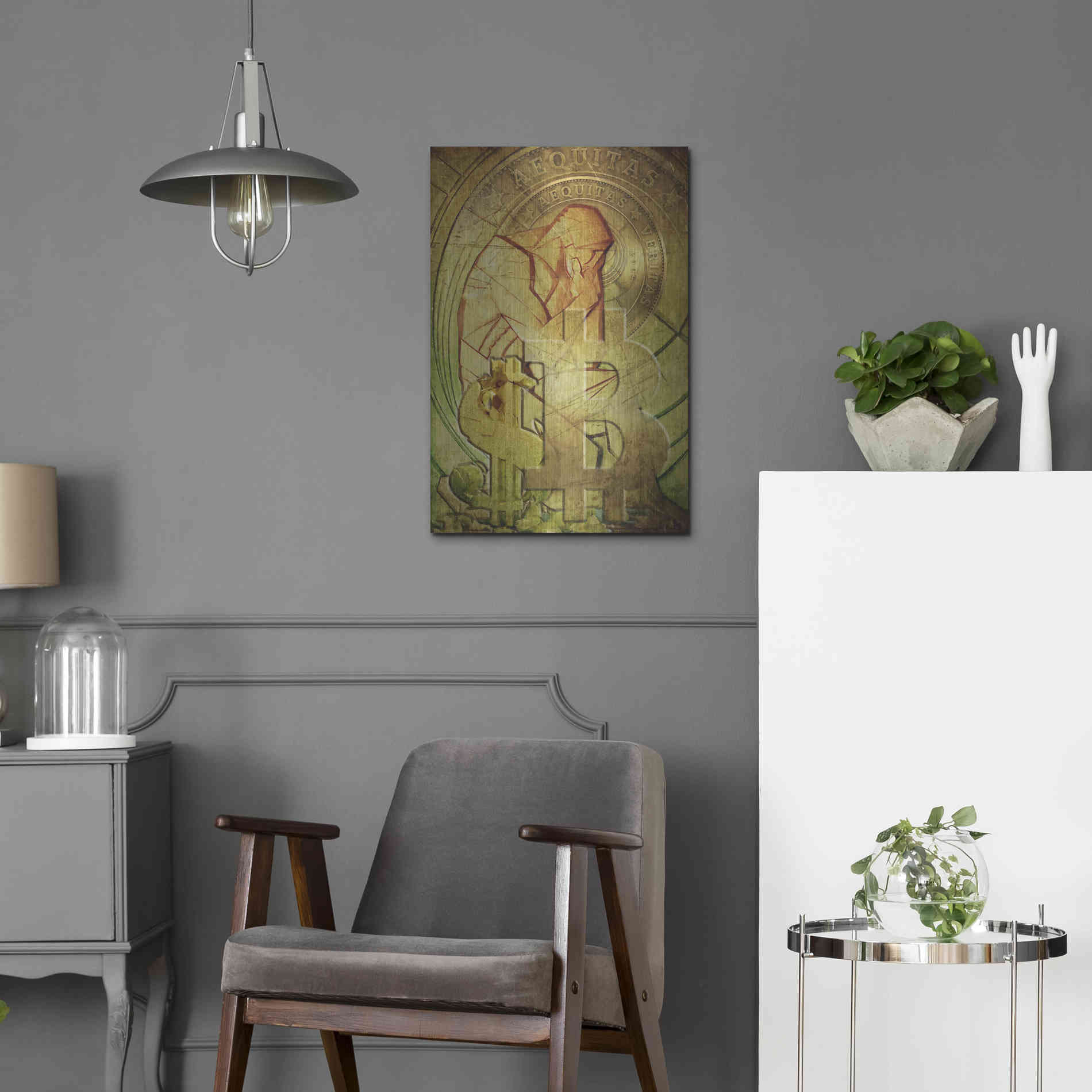 Luxe Metal Art 'Bitcoin Deco Eight' by Steve Hunziker Metal Wall Art,16x24