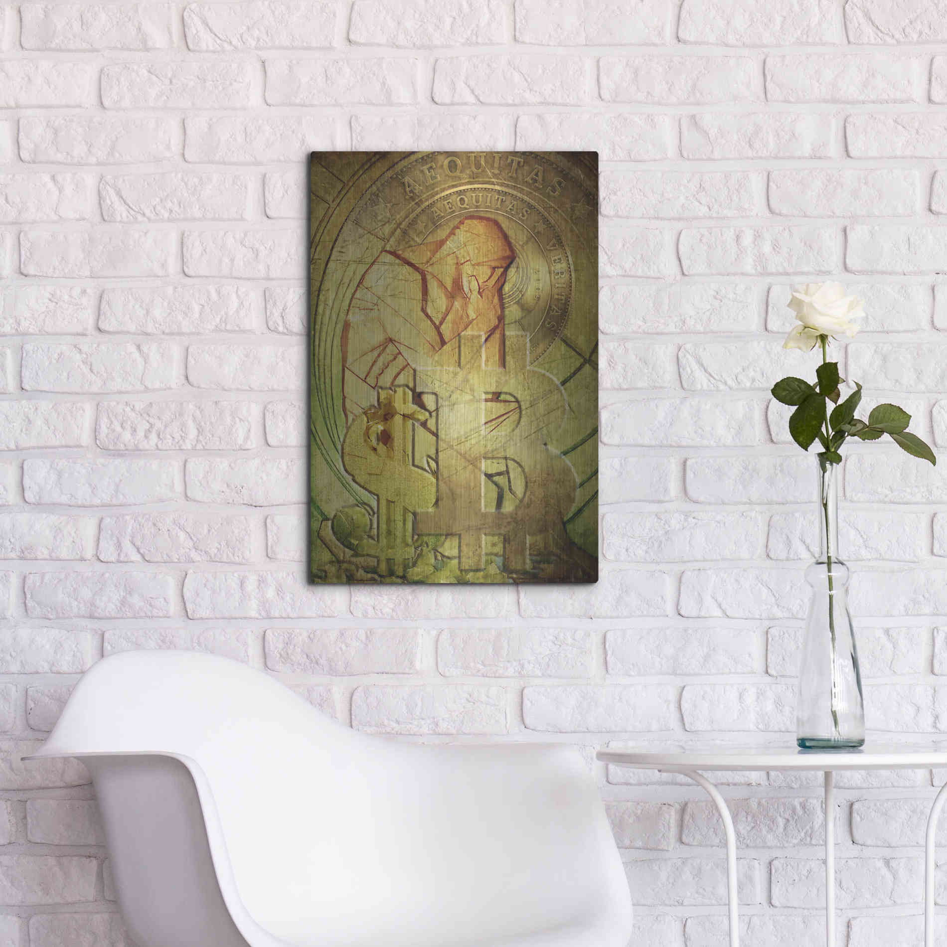 Luxe Metal Art 'Bitcoin Deco Eight' by Steve Hunziker Metal Wall Art,16x24