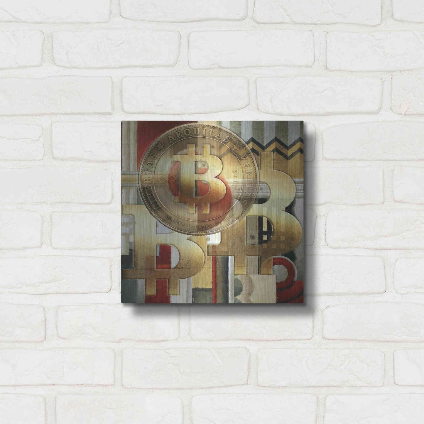 Luxe Metal Art 'Bitcoin Deco Seven' by Steve Hunziker Metal Wall Art,12x12