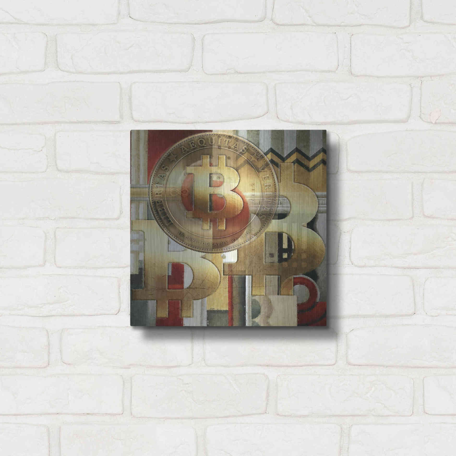 Luxe Metal Art 'Bitcoin Deco Seven' by Steve Hunziker Metal Wall Art,12x12