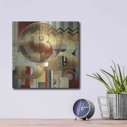 Luxe Metal Art 'Bitcoin Deco Seven' by Steve Hunziker Metal Wall Art,12x12