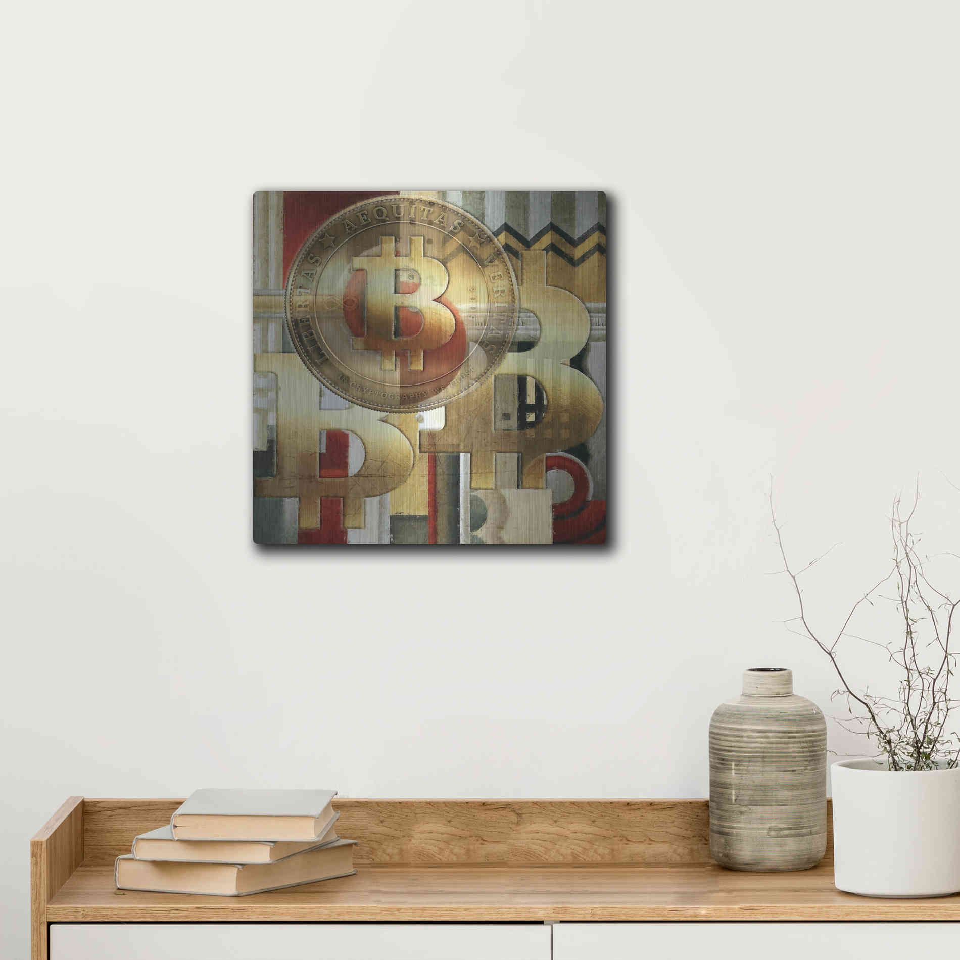 Luxe Metal Art 'Bitcoin Deco Seven' by Steve Hunziker Metal Wall Art,12x12