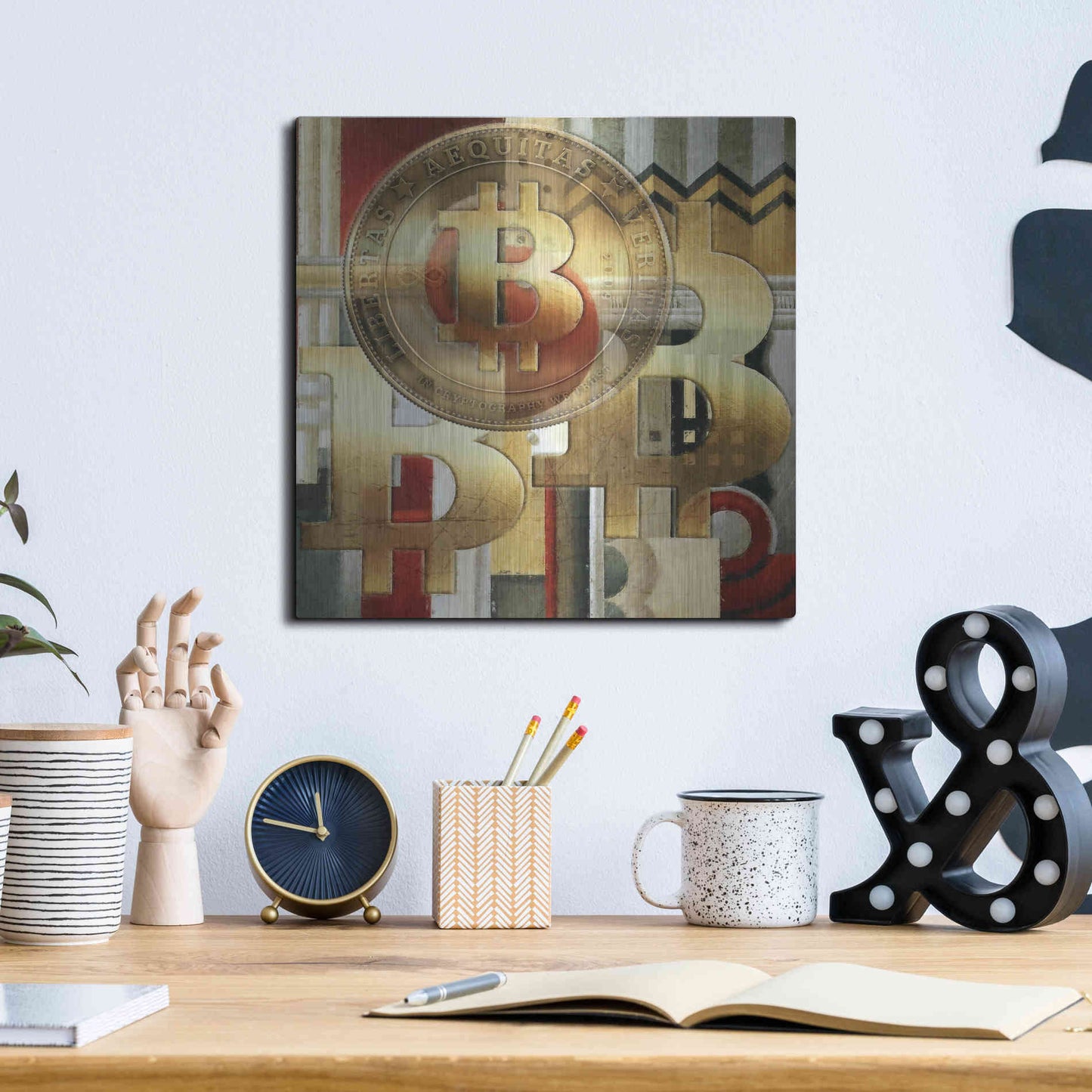Luxe Metal Art 'Bitcoin Deco Seven' by Steve Hunziker Metal Wall Art,12x12
