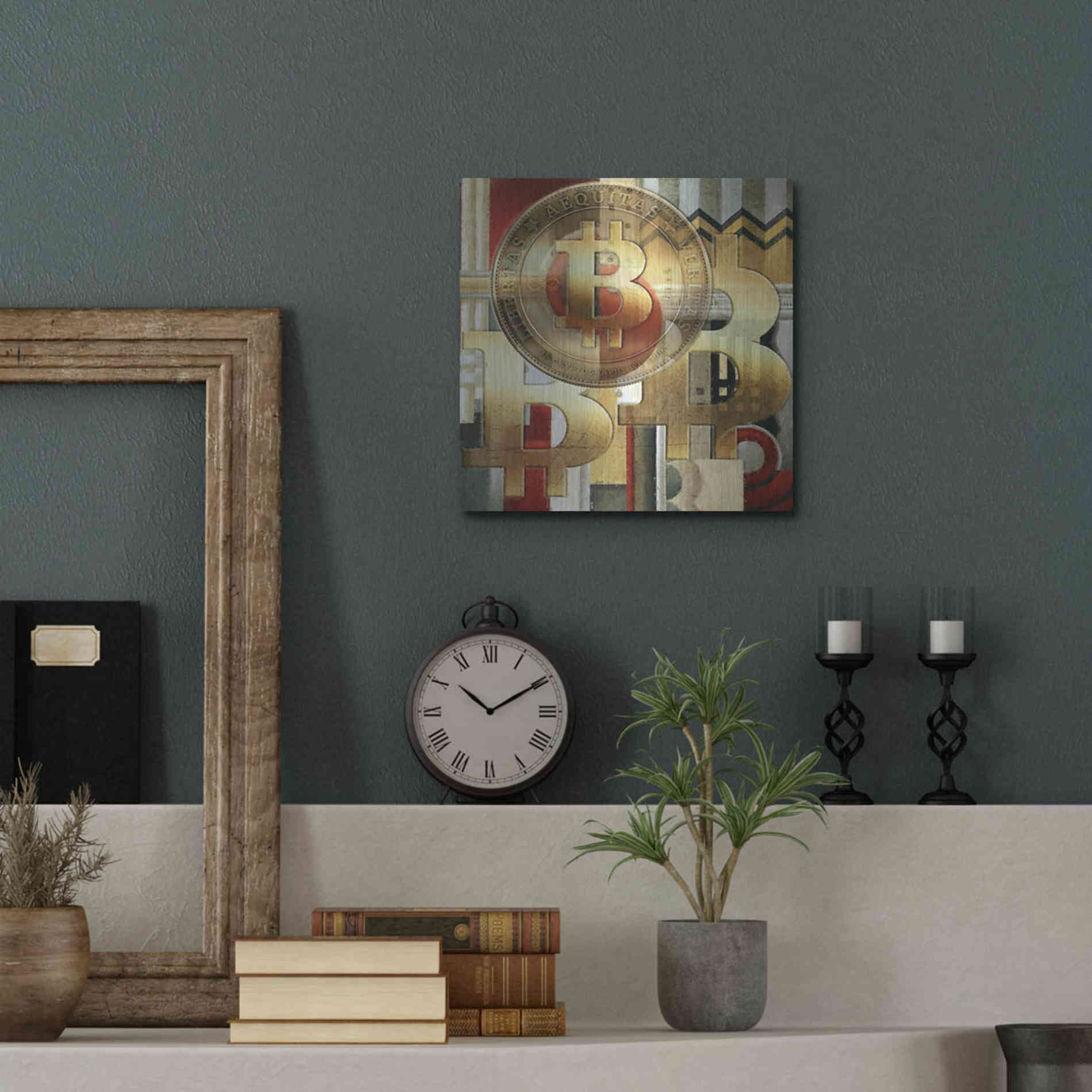 Luxe Metal Art 'Bitcoin Deco Seven' by Steve Hunziker Metal Wall Art,12x12