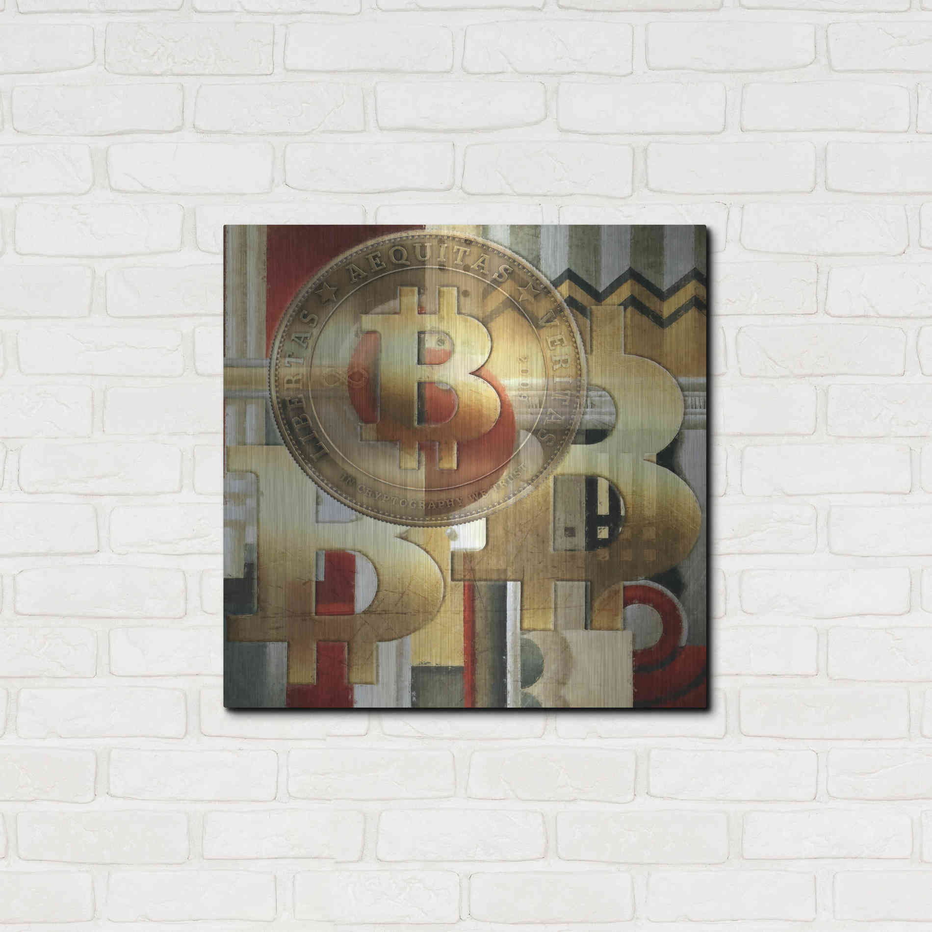 Luxe Metal Art 'Bitcoin Deco Seven' by Steve Hunziker Metal Wall Art,24x24