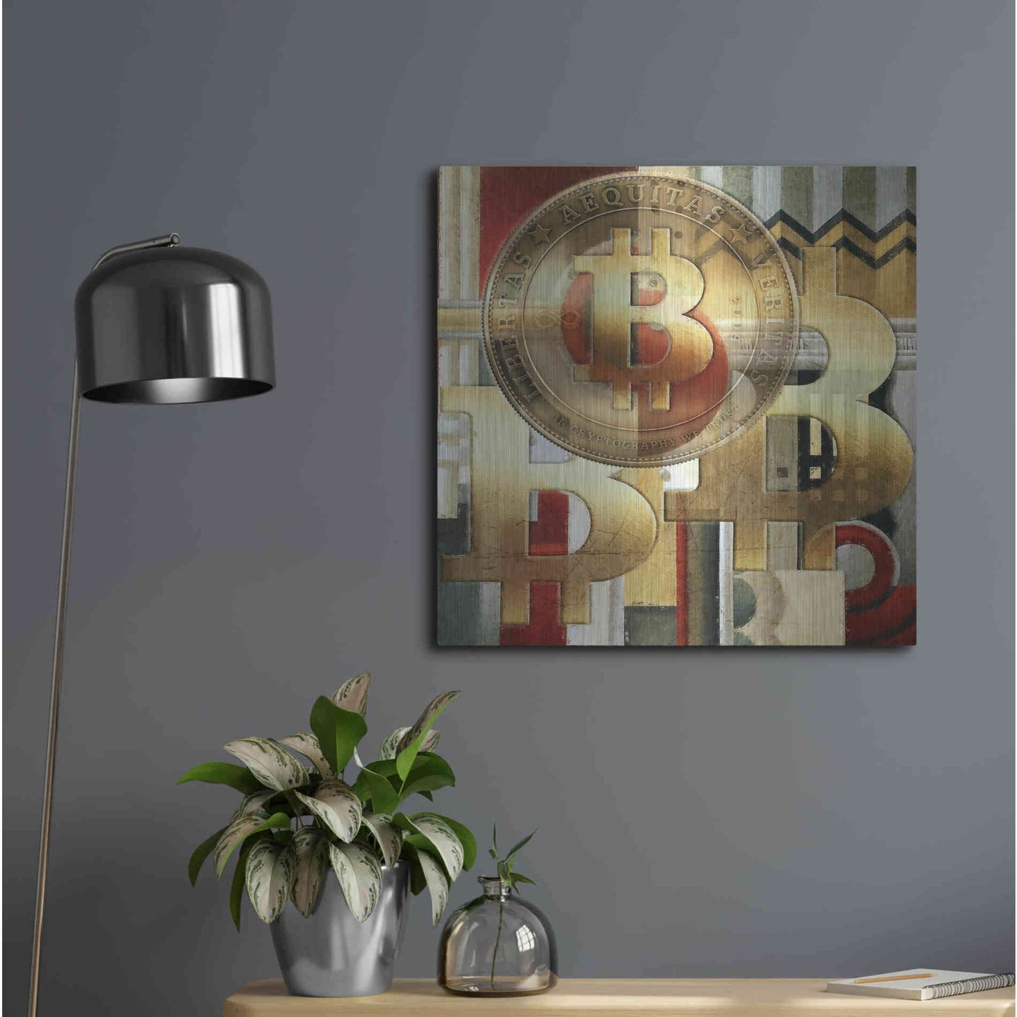 Luxe Metal Art 'Bitcoin Deco Seven' by Steve Hunziker Metal Wall Art,24x24