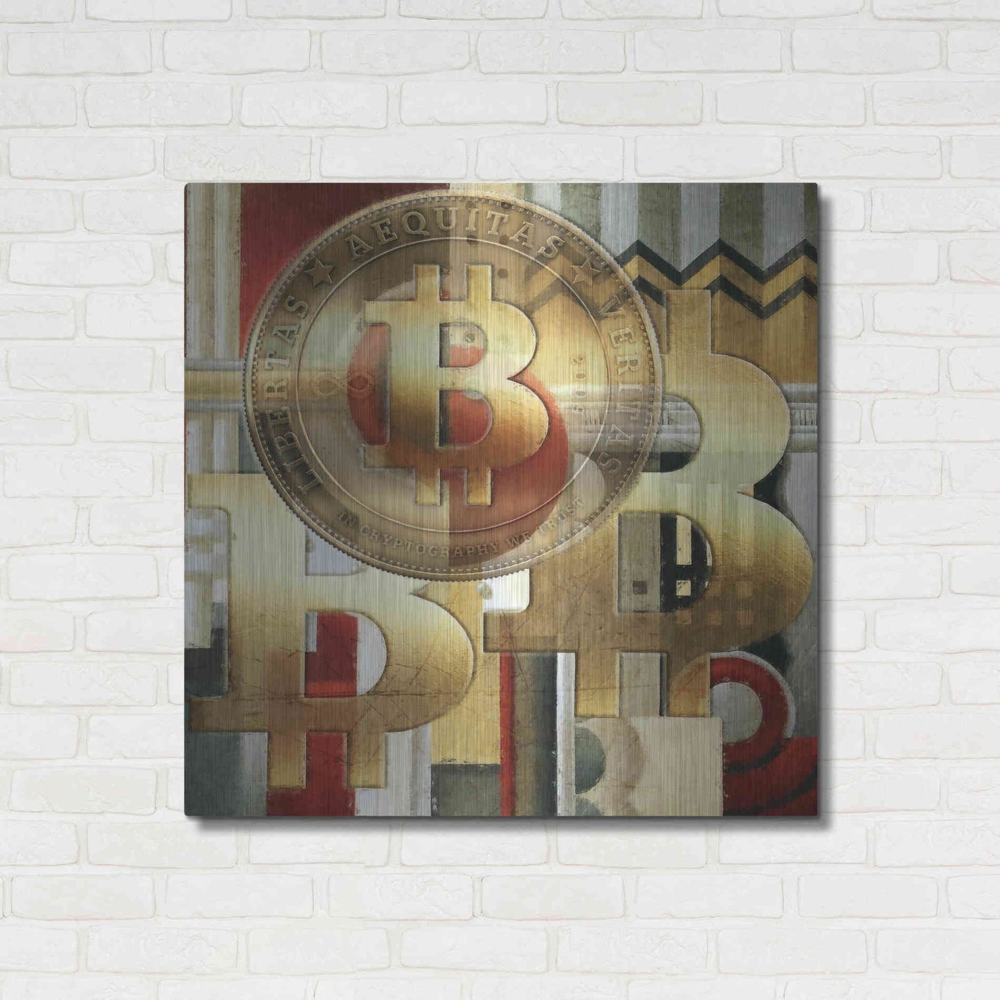 Luxe Metal Art 'Bitcoin Deco Seven' by Steve Hunziker Metal Wall Art,36x36