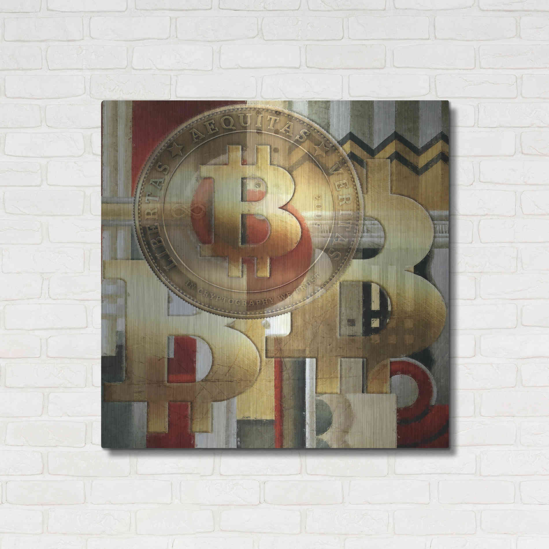 Luxe Metal Art 'Bitcoin Deco Seven' by Steve Hunziker Metal Wall Art,36x36
