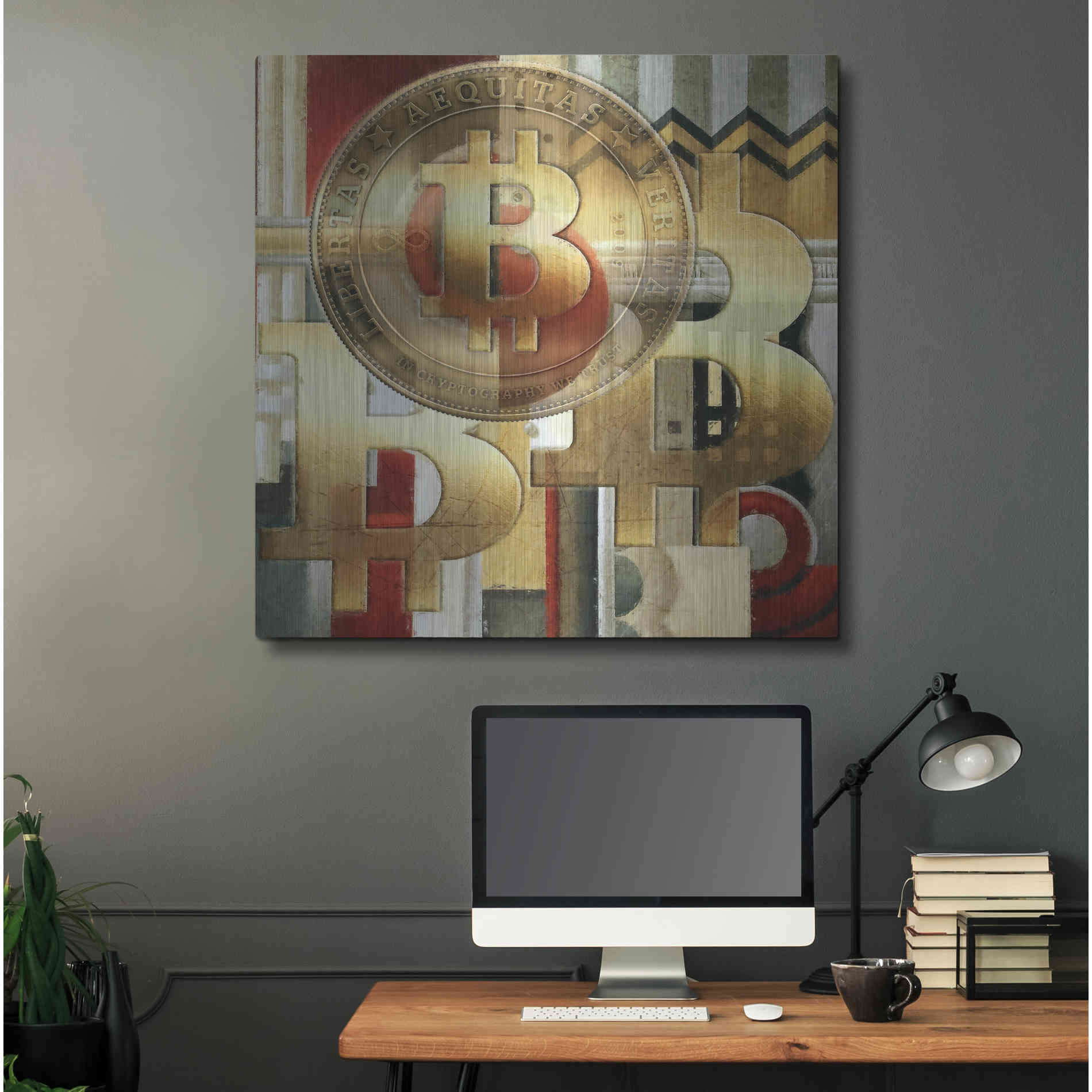 Luxe Metal Art 'Bitcoin Deco Seven' by Steve Hunziker Metal Wall Art,36x36
