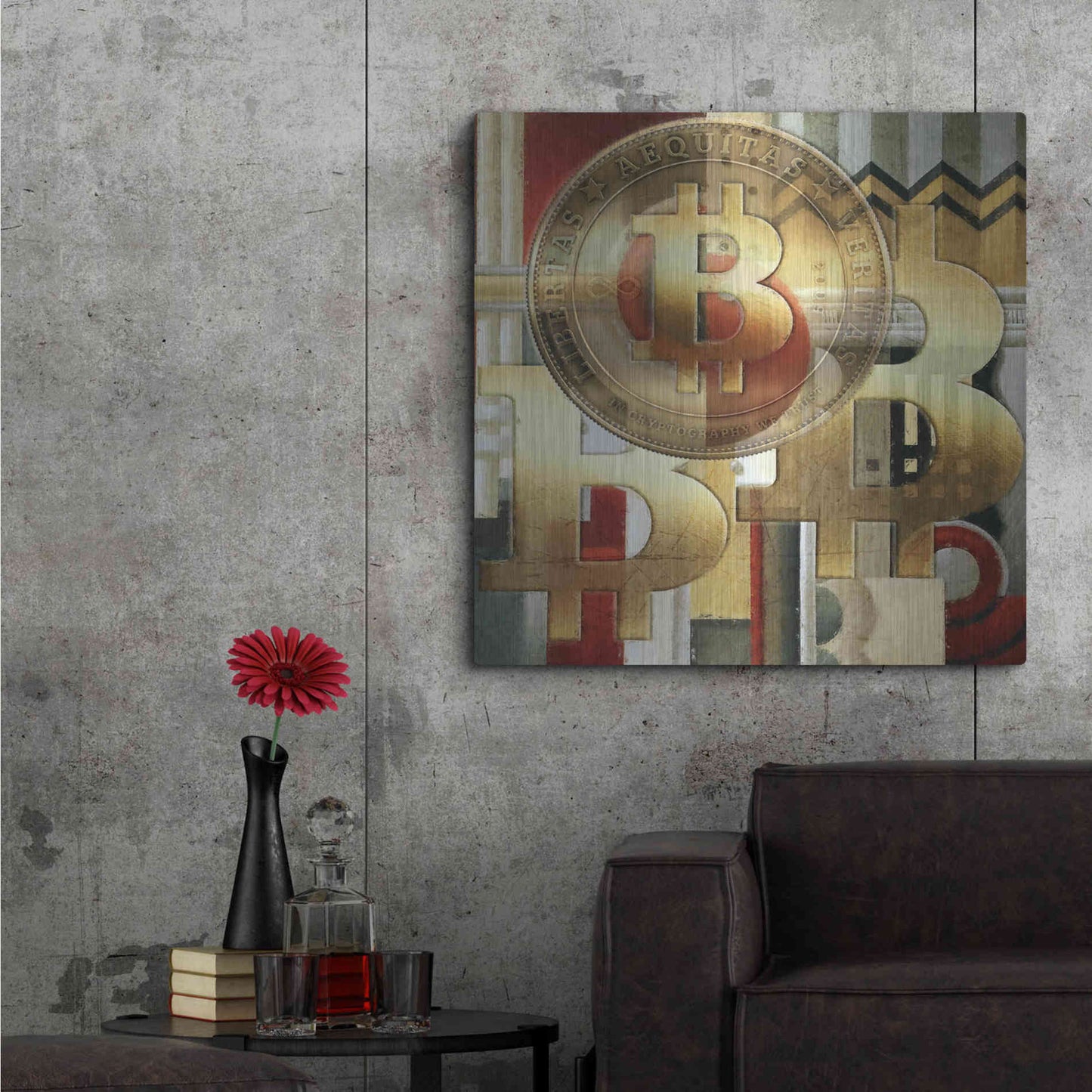 Luxe Metal Art 'Bitcoin Deco Seven' by Steve Hunziker Metal Wall Art,36x36