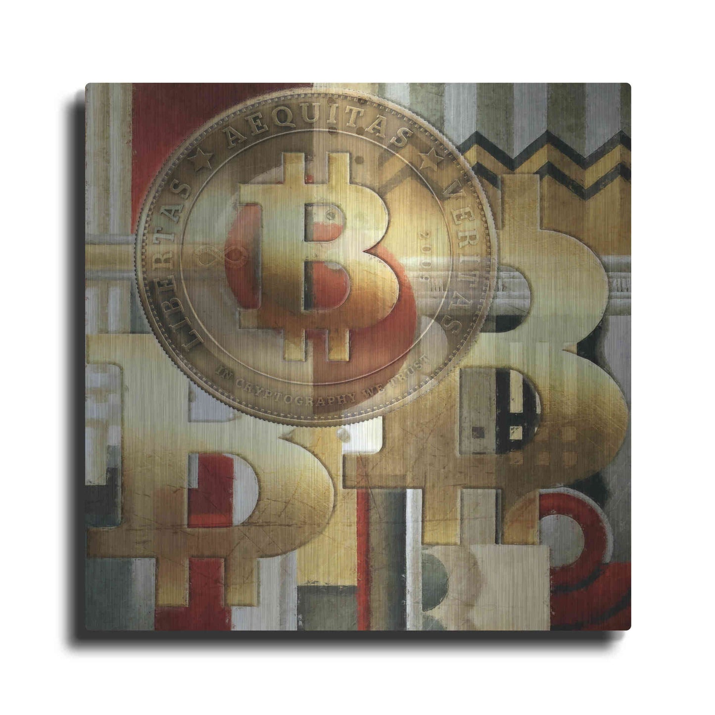 Luxe Metal Art 'Bitcoin Deco Seven' by Steve Hunziker Metal Wall Art