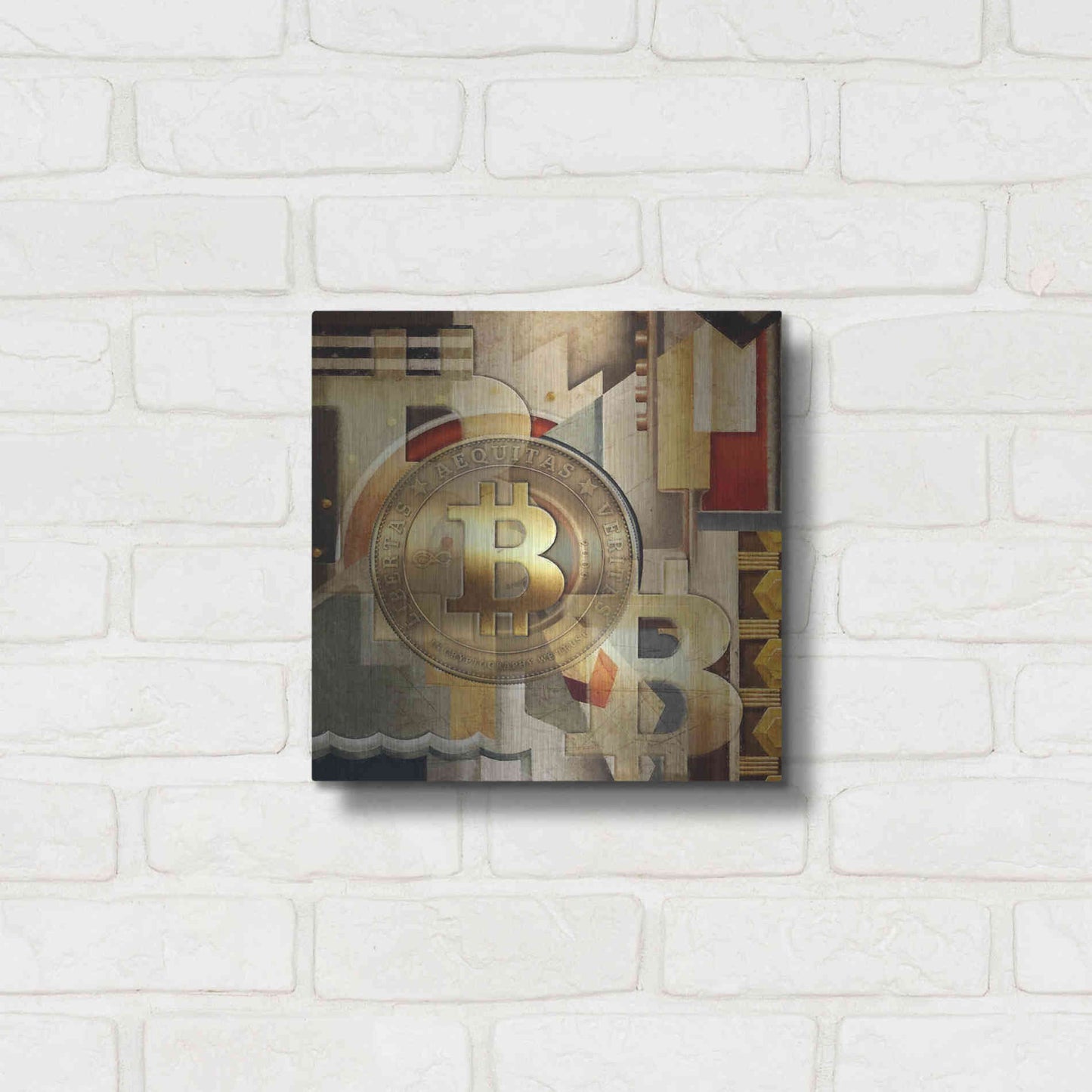 Luxe Metal Art 'Bitcoin Deco Six' by Steve Hunziker Metal Wall Art,12x12