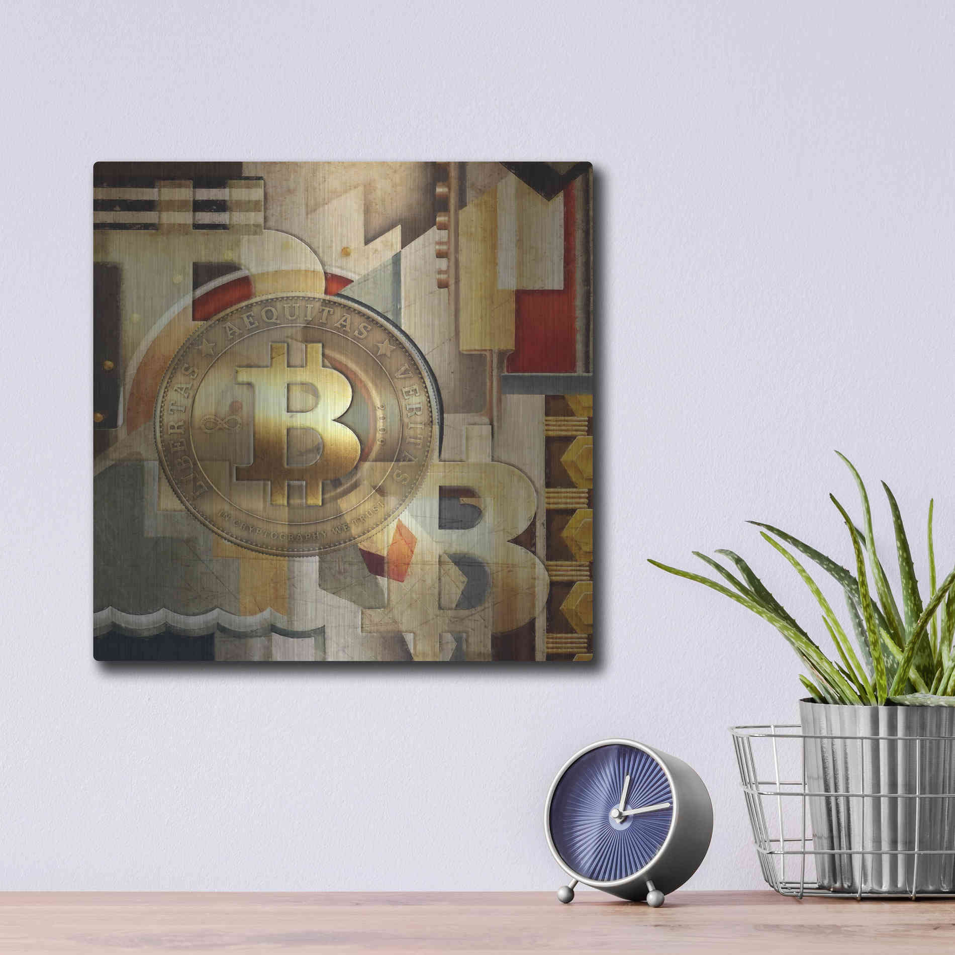 Luxe Metal Art 'Bitcoin Deco Six' by Steve Hunziker Metal Wall Art,12x12
