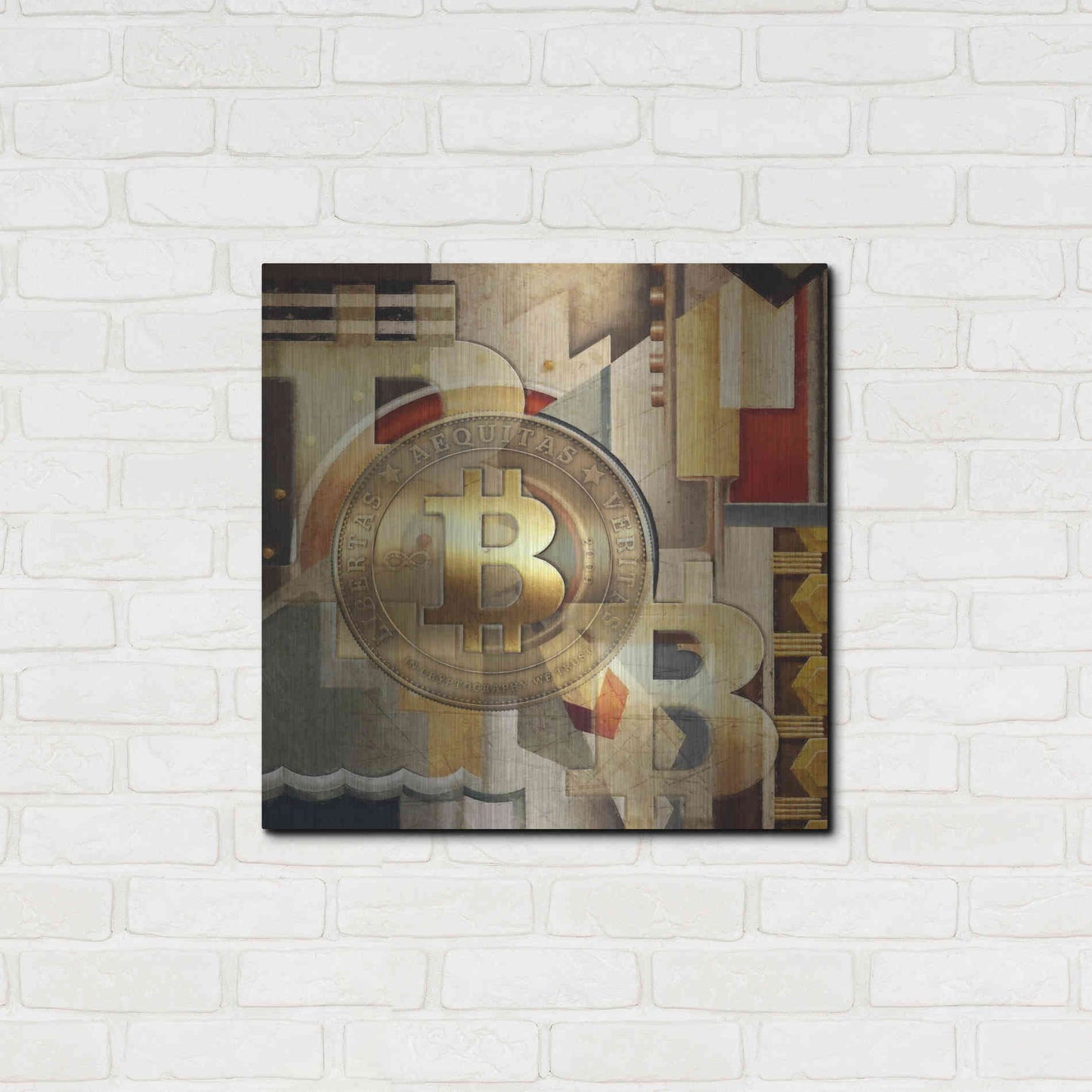 Luxe Metal Art 'Bitcoin Deco Six' by Steve Hunziker Metal Wall Art,24x24