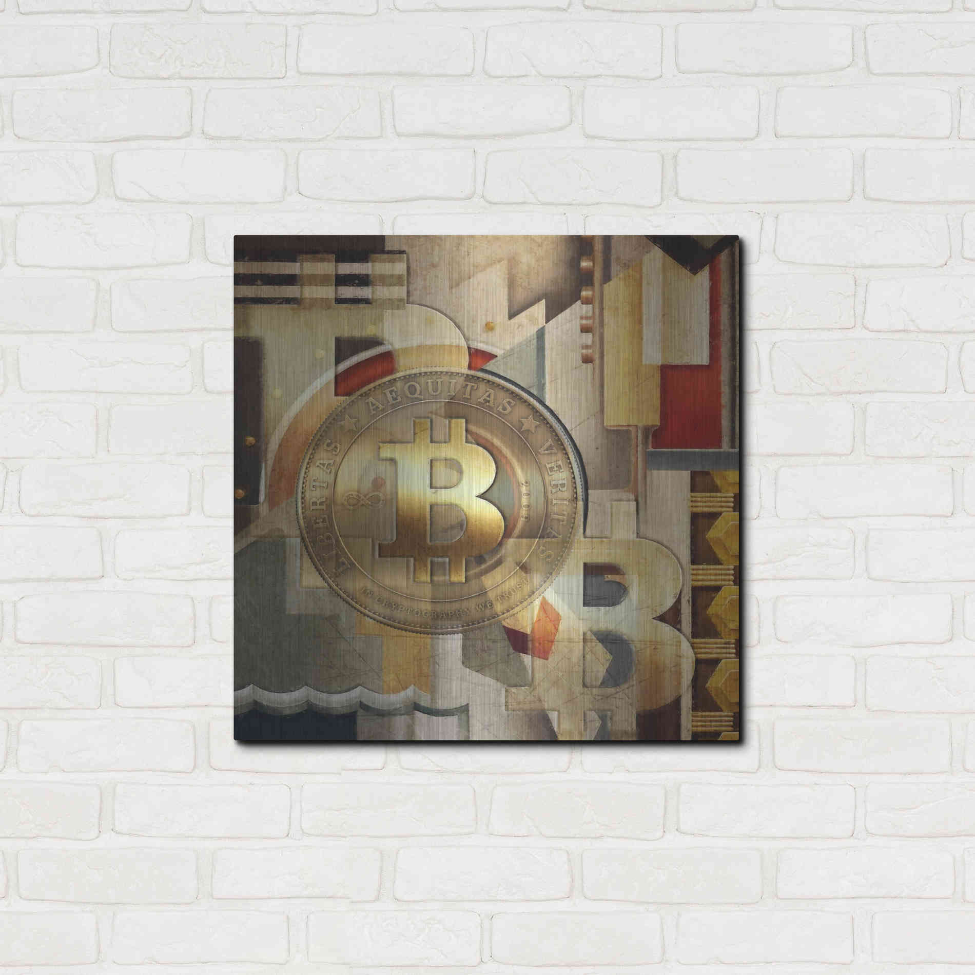 Luxe Metal Art 'Bitcoin Deco Six' by Steve Hunziker Metal Wall Art,24x24