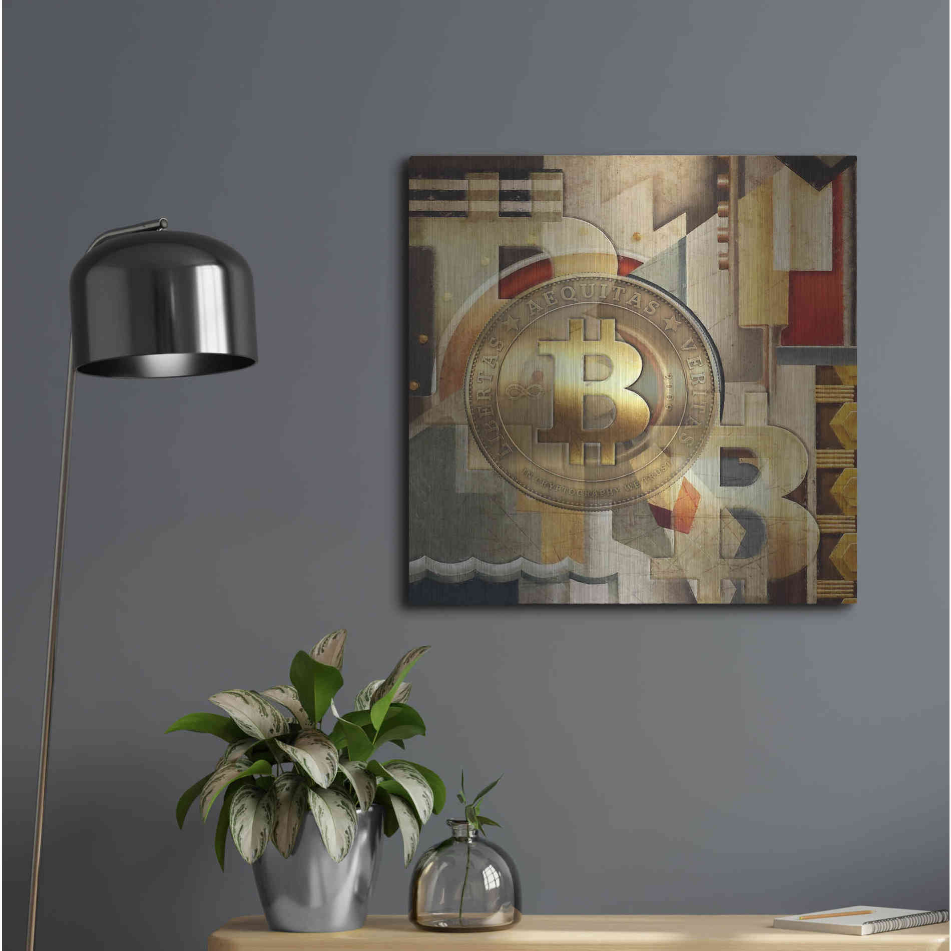 Luxe Metal Art 'Bitcoin Deco Six' by Steve Hunziker Metal Wall Art,24x24